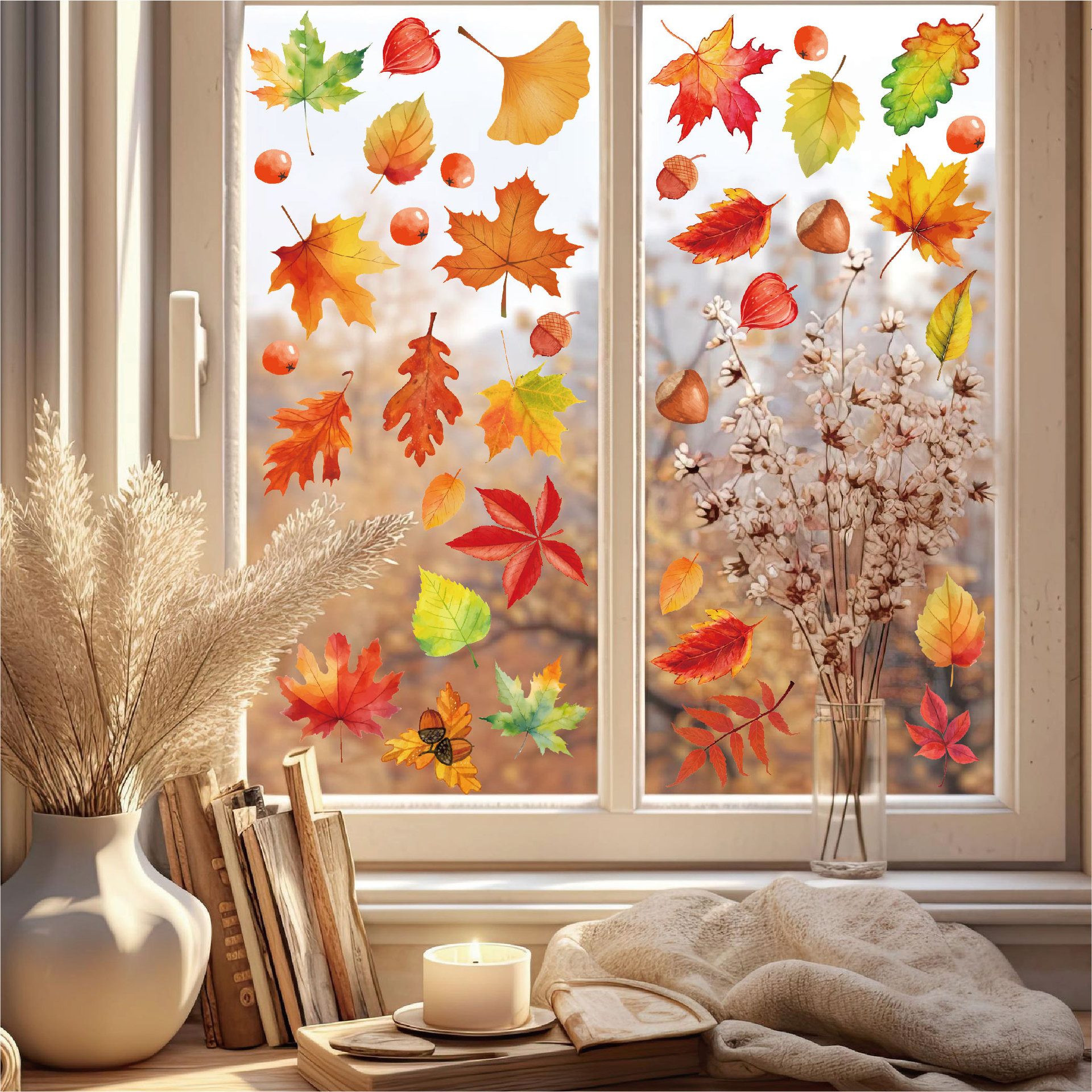 Coonoor Fensterfolie 64 Stück Fensterbilder Herbst, Herbstdeko,Erntedankfes günstig online kaufen