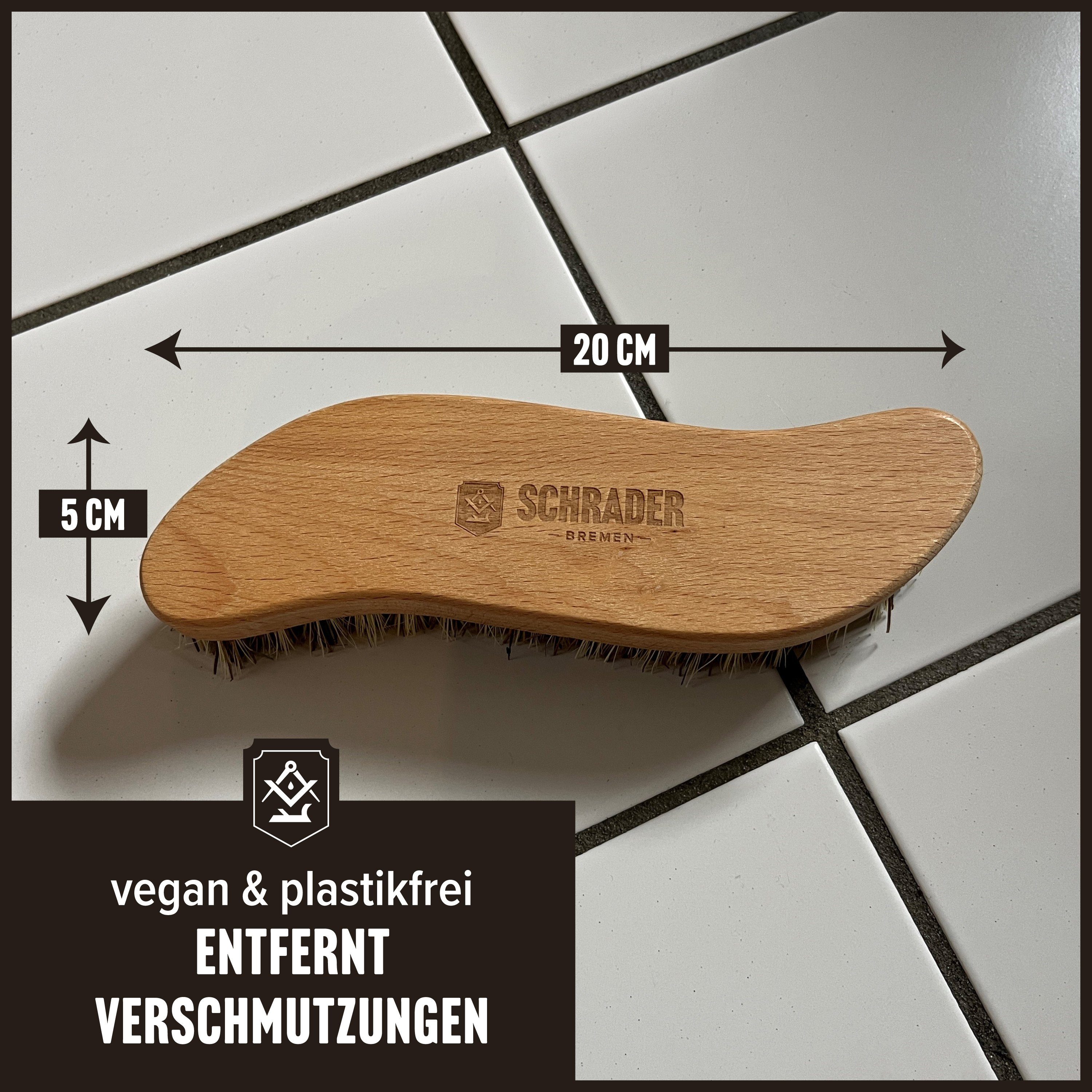 und vegane Fliesen - Schmutzbürste in von Germany Made Scheuerbürste Reinigung - S1400301, Reinigungsbürste Holz, zur -, Schrader Leder