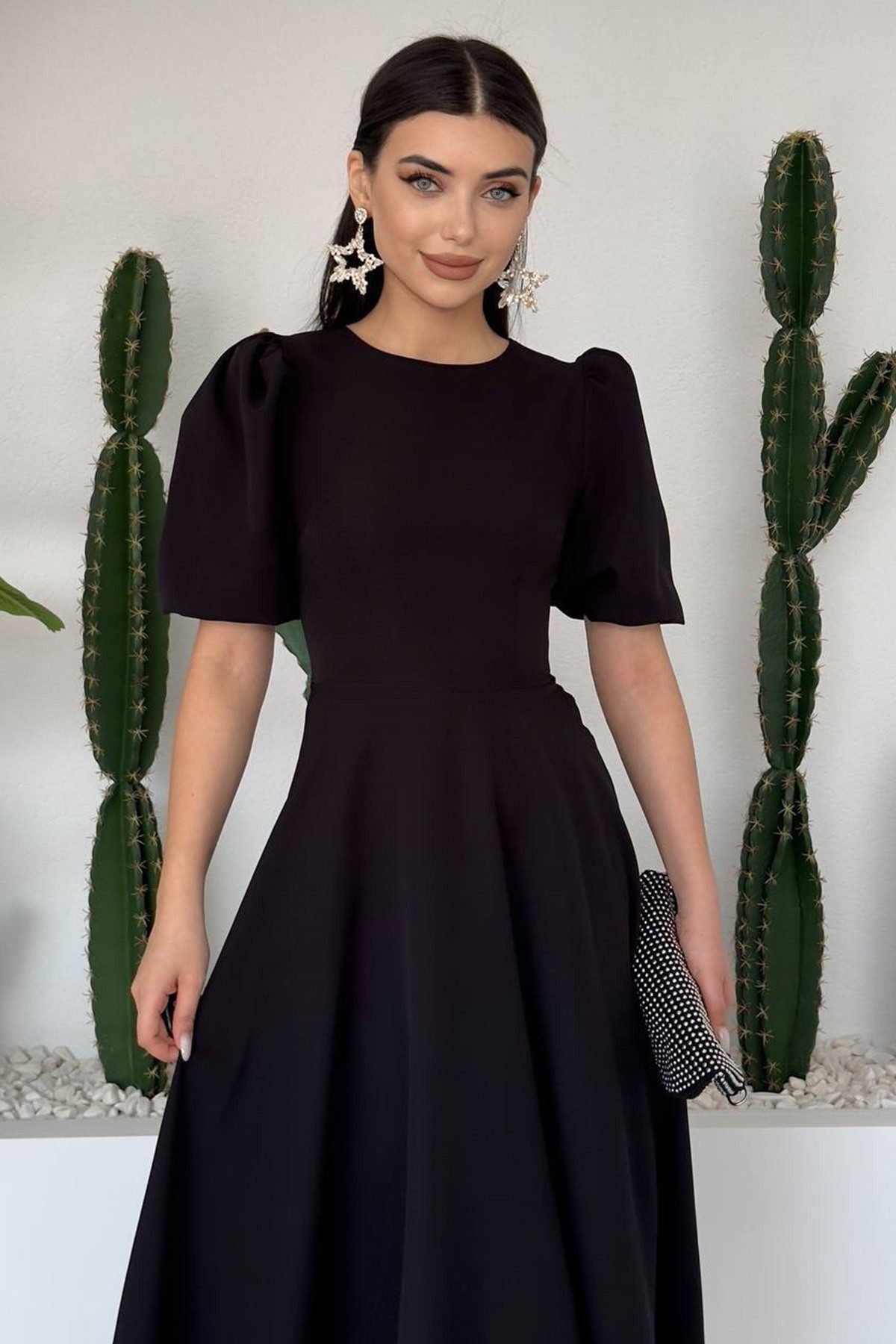 WOMAN VISION Minikleid Midi-Kleid mit Rundhalsausschnitt und ausgestelltem Rock