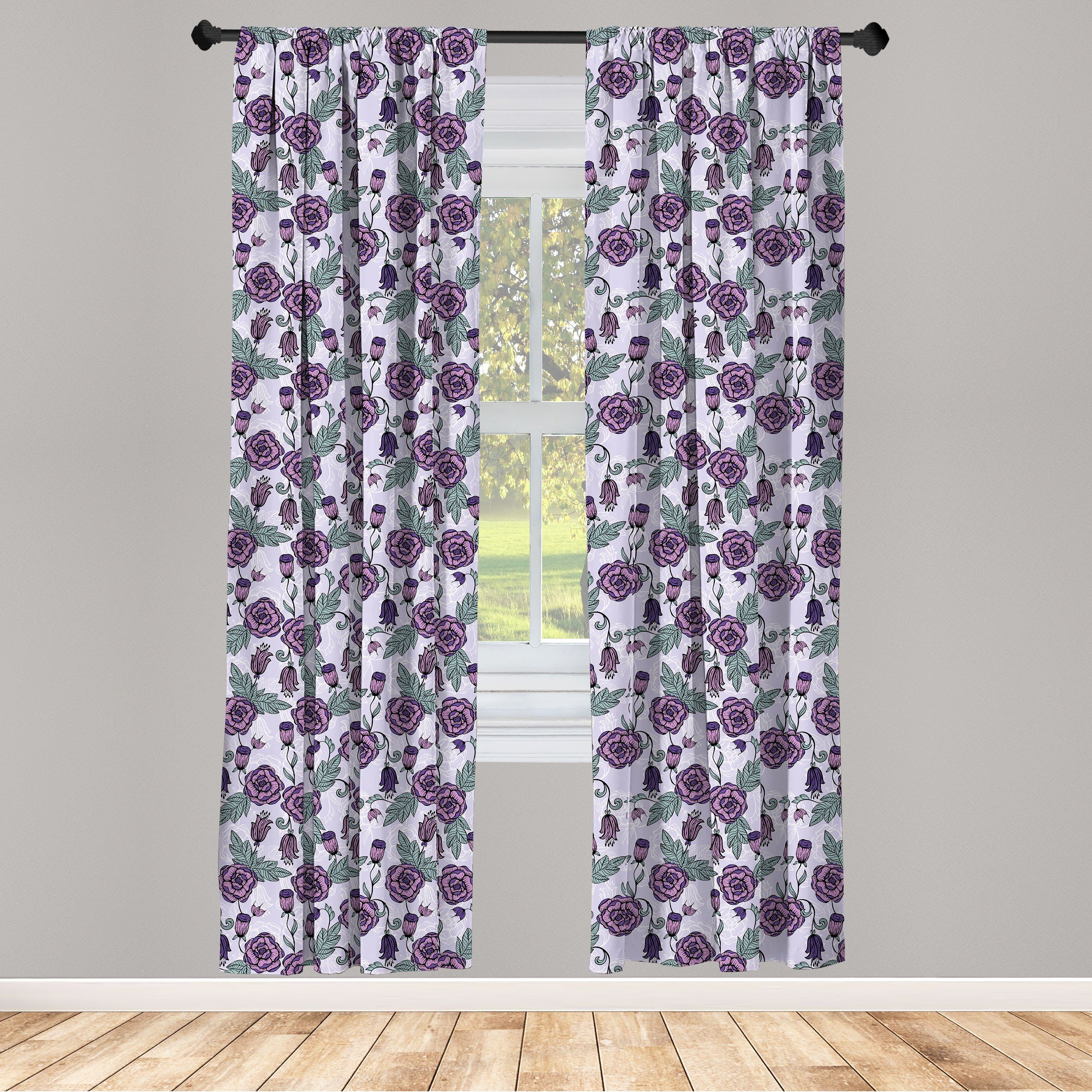 Gardine Vorhang Funky Blumenmuster Schlafzimmer Violet Wohnzimmer Microfaser, für Dekor, Abakuhaus, Blume