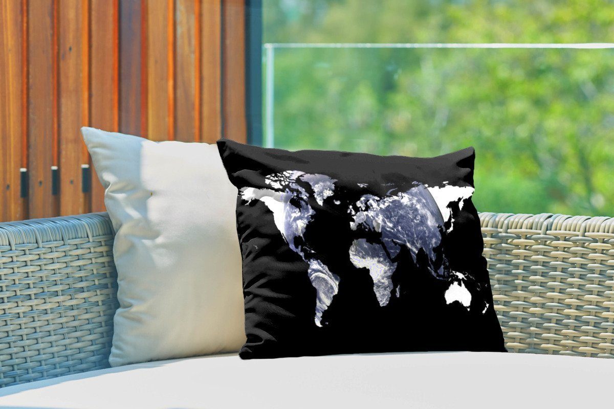 Globus, - Schwarz Dekokissen Outdoor-Dekorationskissen, - - Weiß MuchoWow Polyester, Dekokissenbezug, Kissenhülle Weltkarte