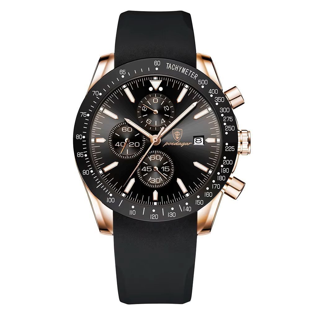 POEDAGAR Quarzuhr Poedagar 988 Herrenuhr Chronograph Uhr mit Silikonarmband, Schwarz