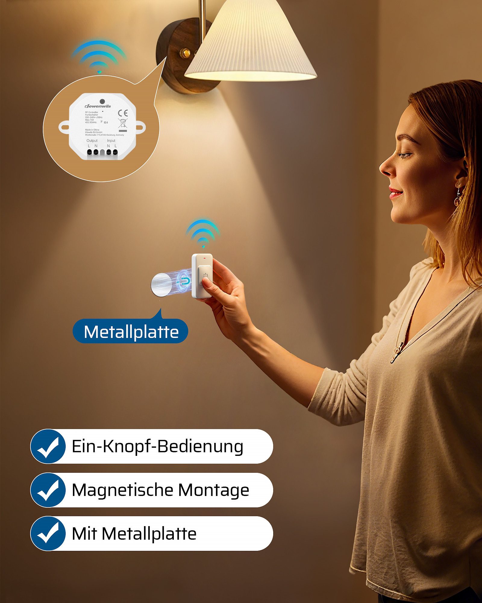 DEWENWILS Licht-Funksteuerung Funk-Lichtschalter Set, für Indoor, 1-tlg., Schalter für Lampen und Ventilatoren – Bild 2 von 5