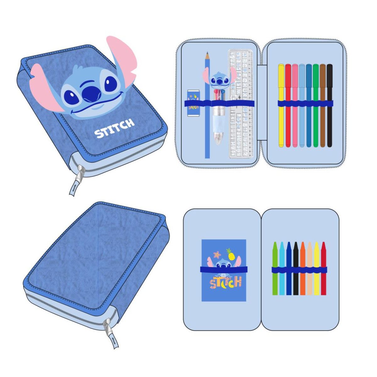 Disney Federmäppchen Stitch Gefüllte Federmäppchen mit Zubehör für Schule und Freizeit