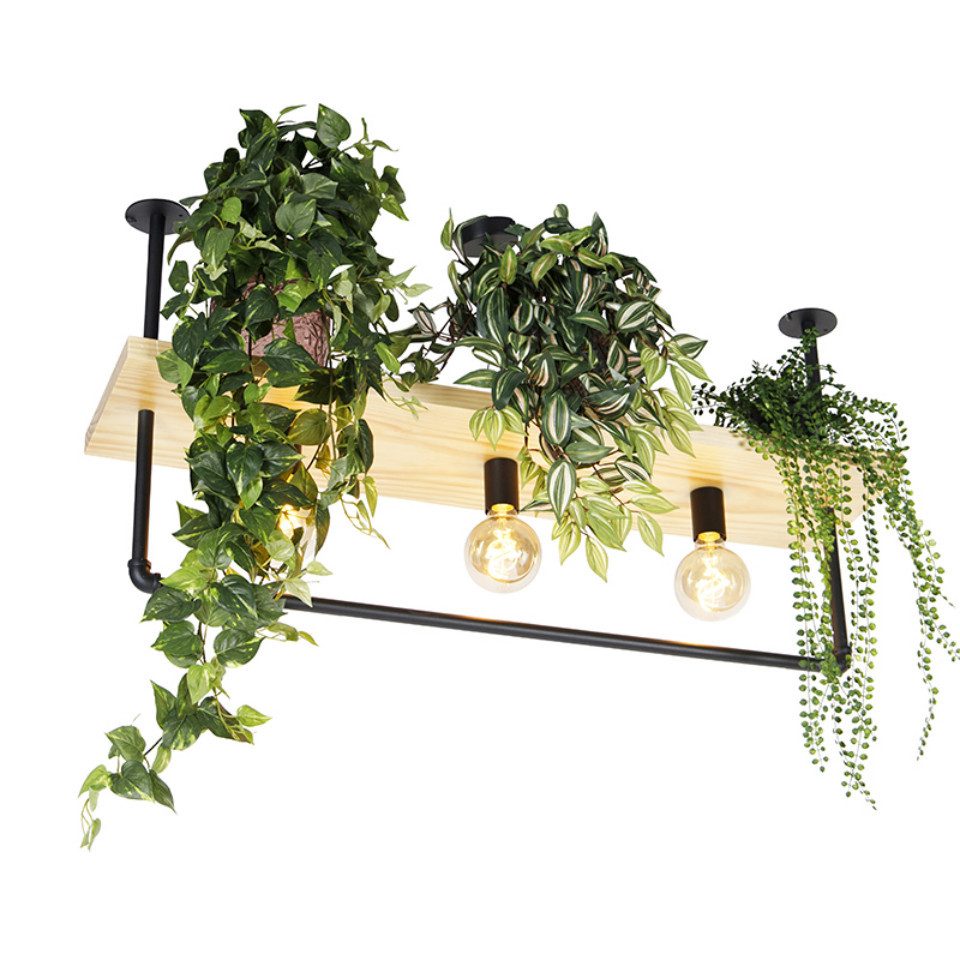 Qazqa Deckenleuchte Shelf, ohne Leuchtmittel, E27, Schwarz, Industrie, Holz günstig online kaufen