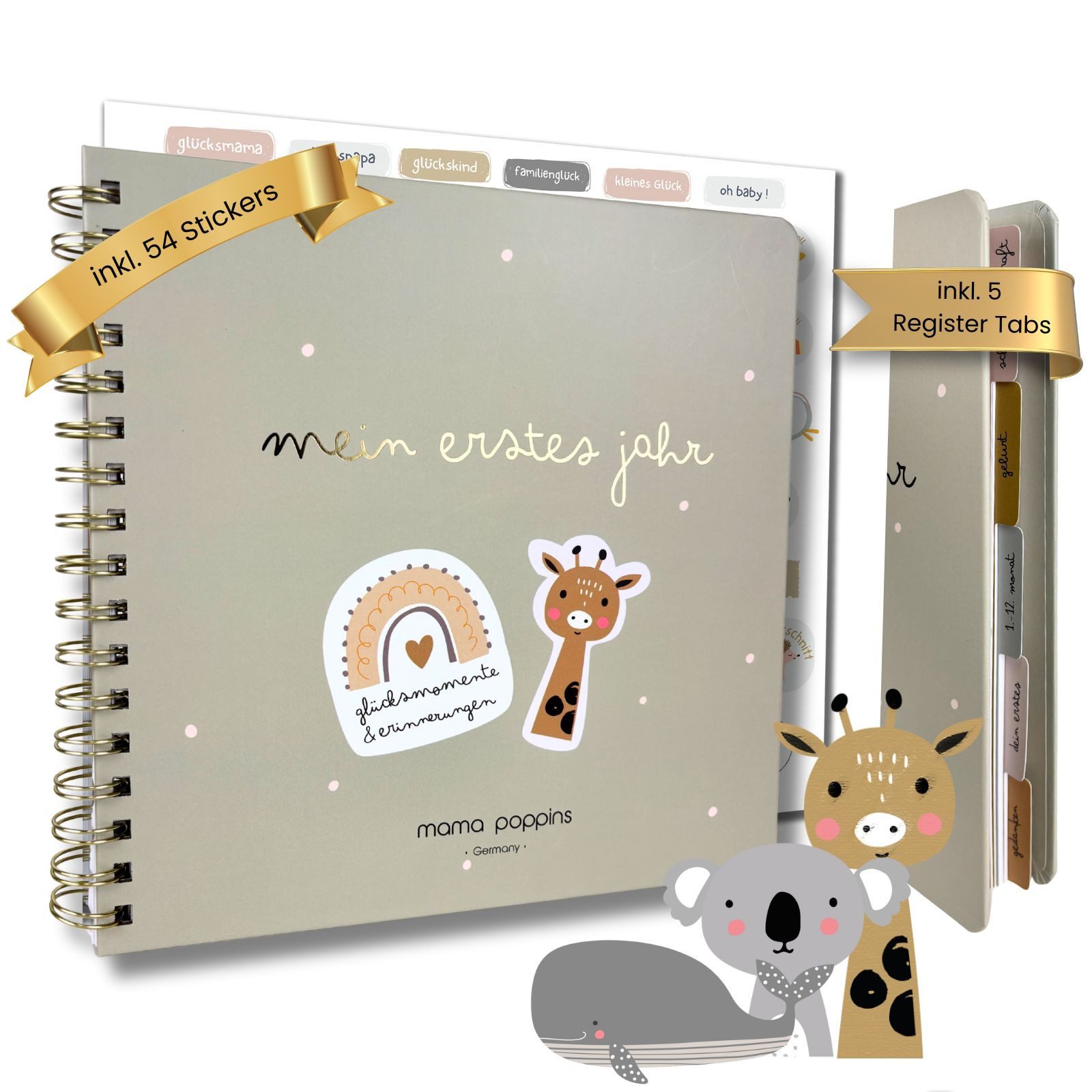 Mama Poppins Germany Tagebuch Babyalbum Mein 1. Jahr zum Ausfüllen, Babytagebuch