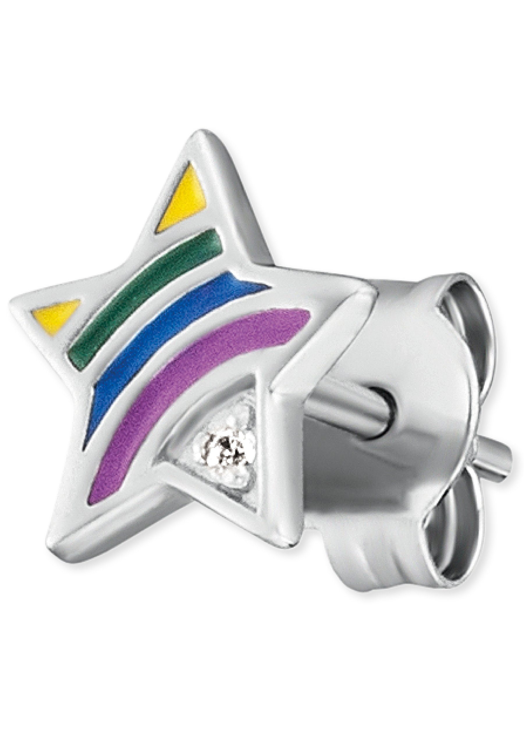 Herzengel Paar Zirkonia Ohrstecker Emaille Stern, HEE-STAR-RAINBOW, und mit