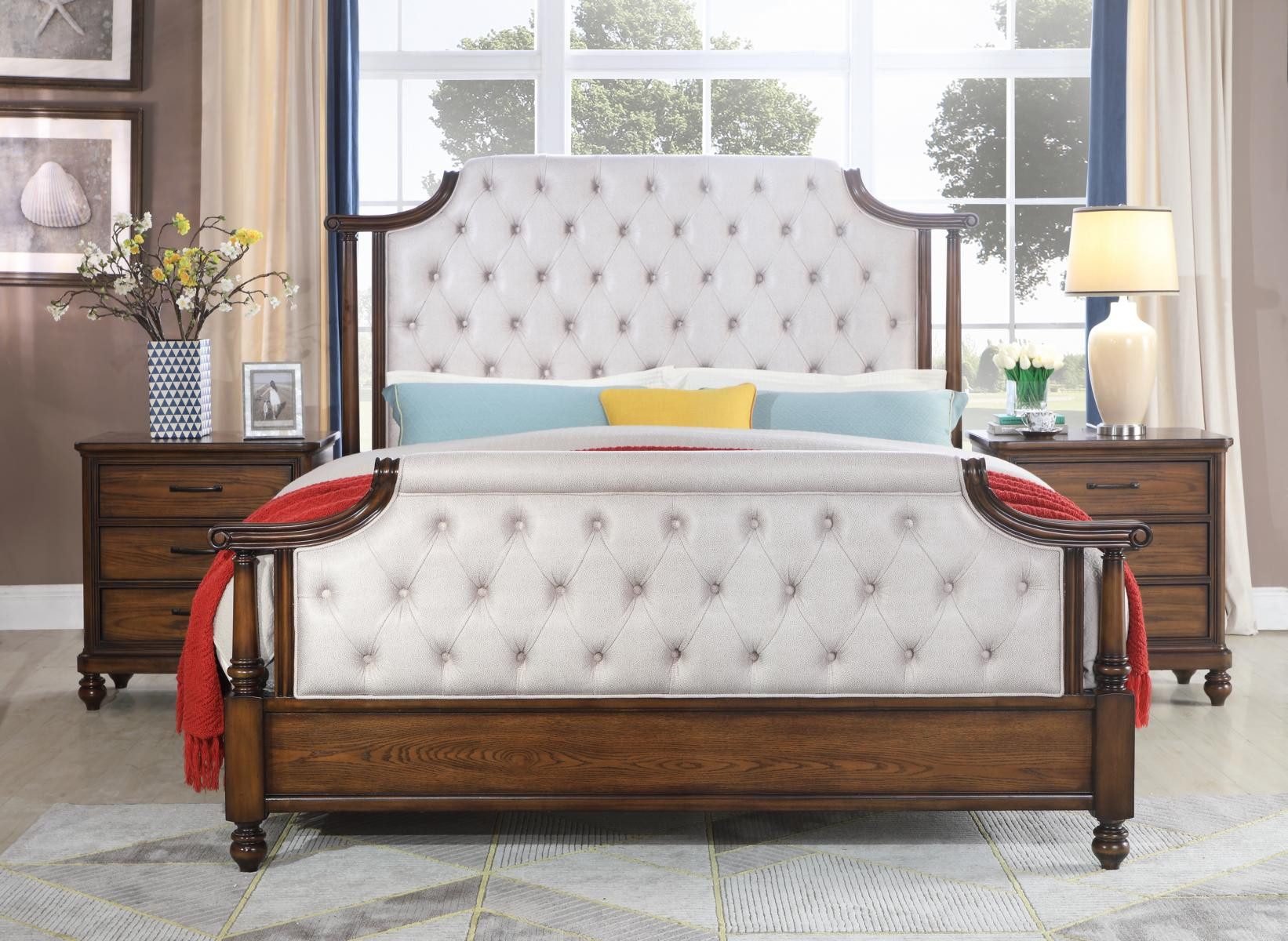 JVmoebel Schlafzimmer-Set Chesterfield Bett mit Nachttischen in elegantem Design, Made in Europa