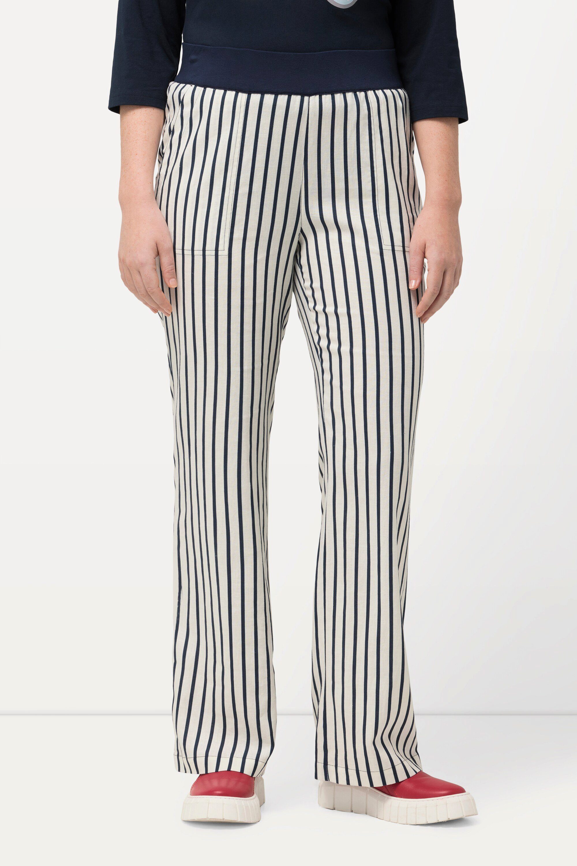 Ulla Popken Funktionshose Hose Mary Leinenmix Streifen weites Bein