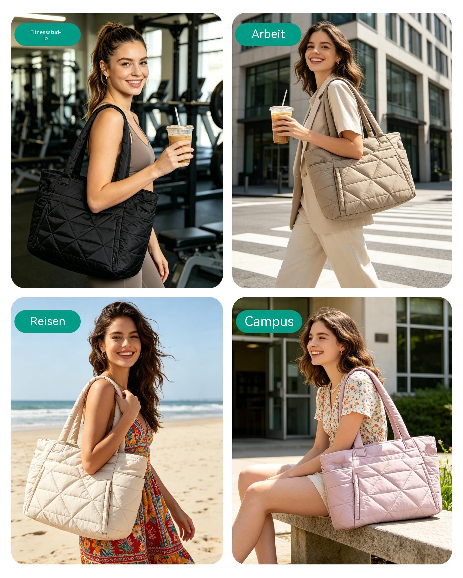 nsihing Schultertasche Handtasche damen Umhängetaschen crossbody bag, Große Stepp-Tasche mit Reißverschluss und mehreren Fächern