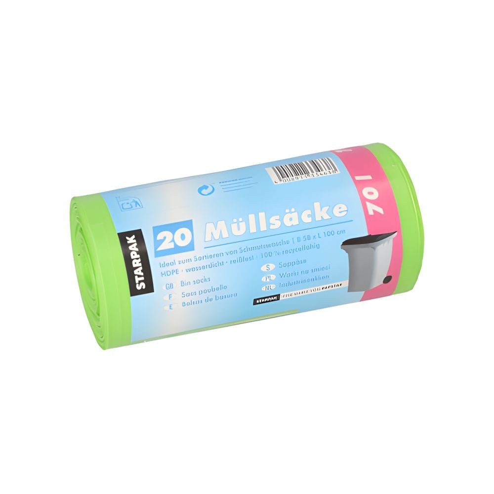 PAPSTAR Müllbeutel Müllsäcke, HDPE 70 l 100 cm x 58 cm grün 23 my 500 Stk