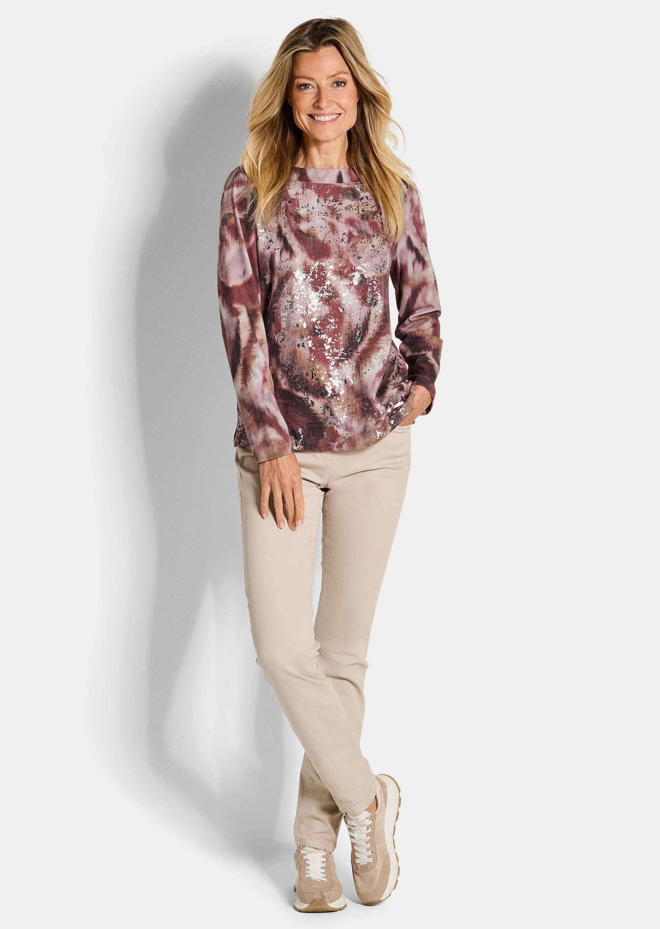 GOLDNER Print-Shirt Langarm Printshirt, U-Boot-Ausschnitt Longsleeve mit Me günstig online kaufen