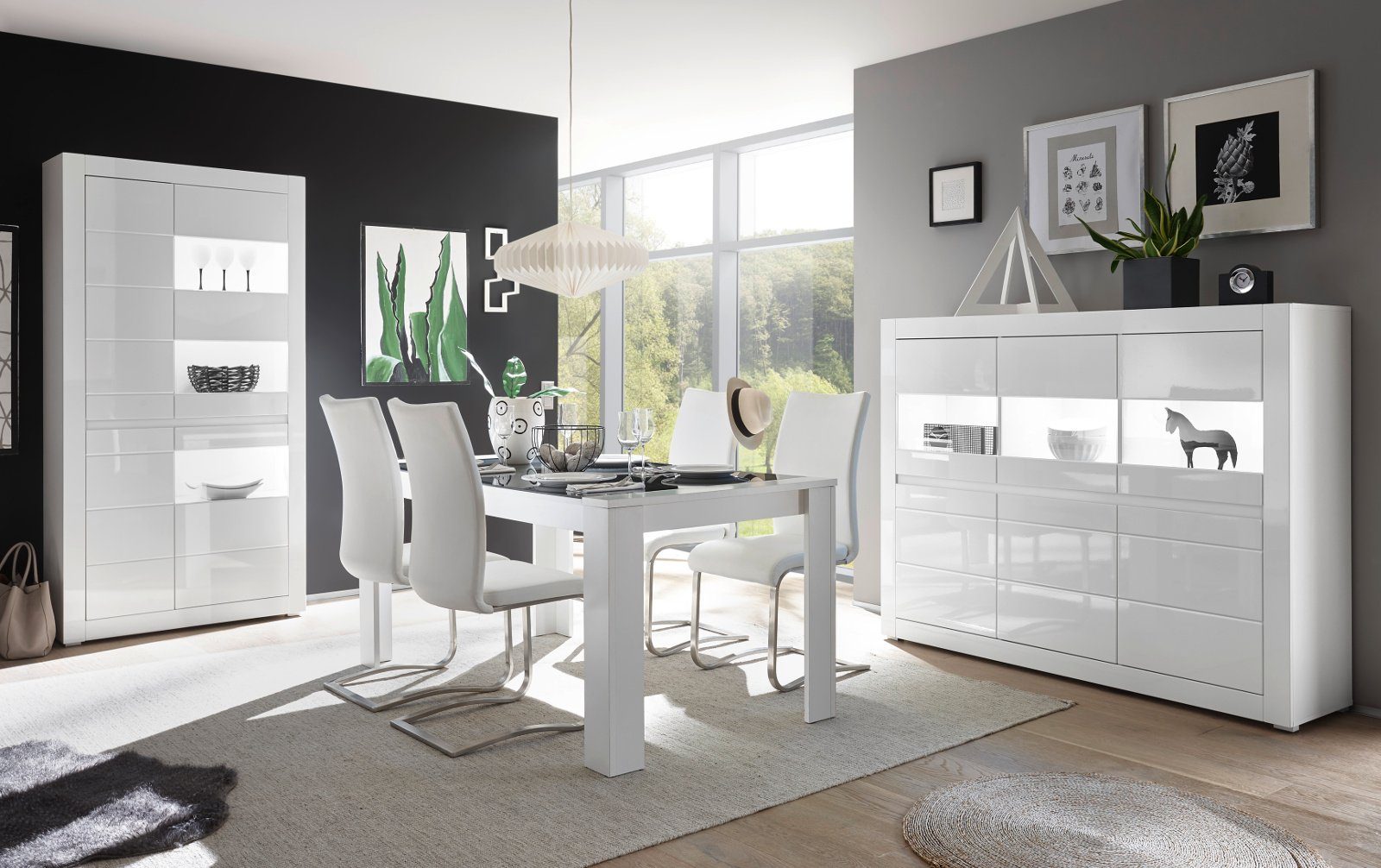 Furn.Design Stauraumvitrine Nobile (Vitrinenschrank in Weiß Hochglanz, 4-türig, 100x198 cm) Soft-Close-Funktion – Bild 5 von 5