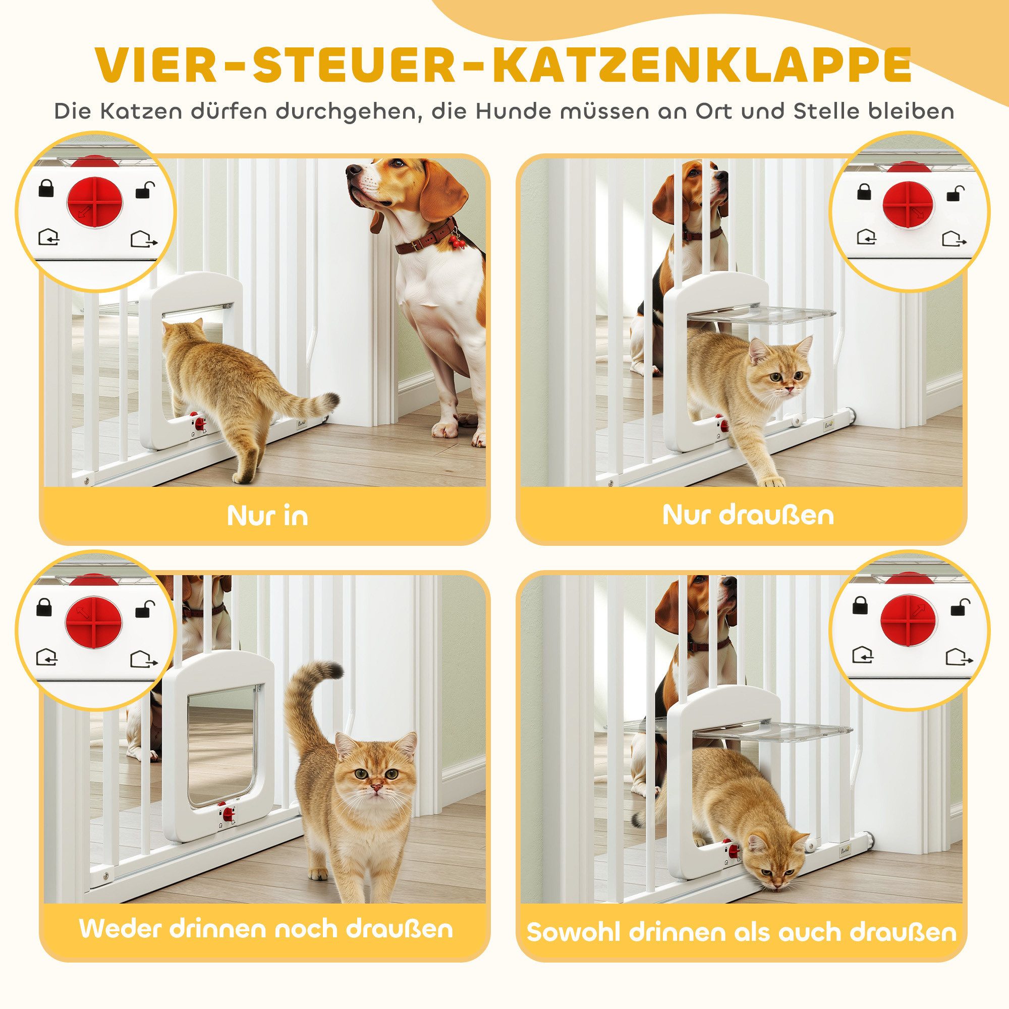 PawHut Hundegitter Treppenschutzgitter mit Katzenklappe ohne Bohren Schutzgitter (Absperrgitter, 1 St., Türschutzgitter), für Tür, Treeppe, Weiß – Bild 5 von 5
