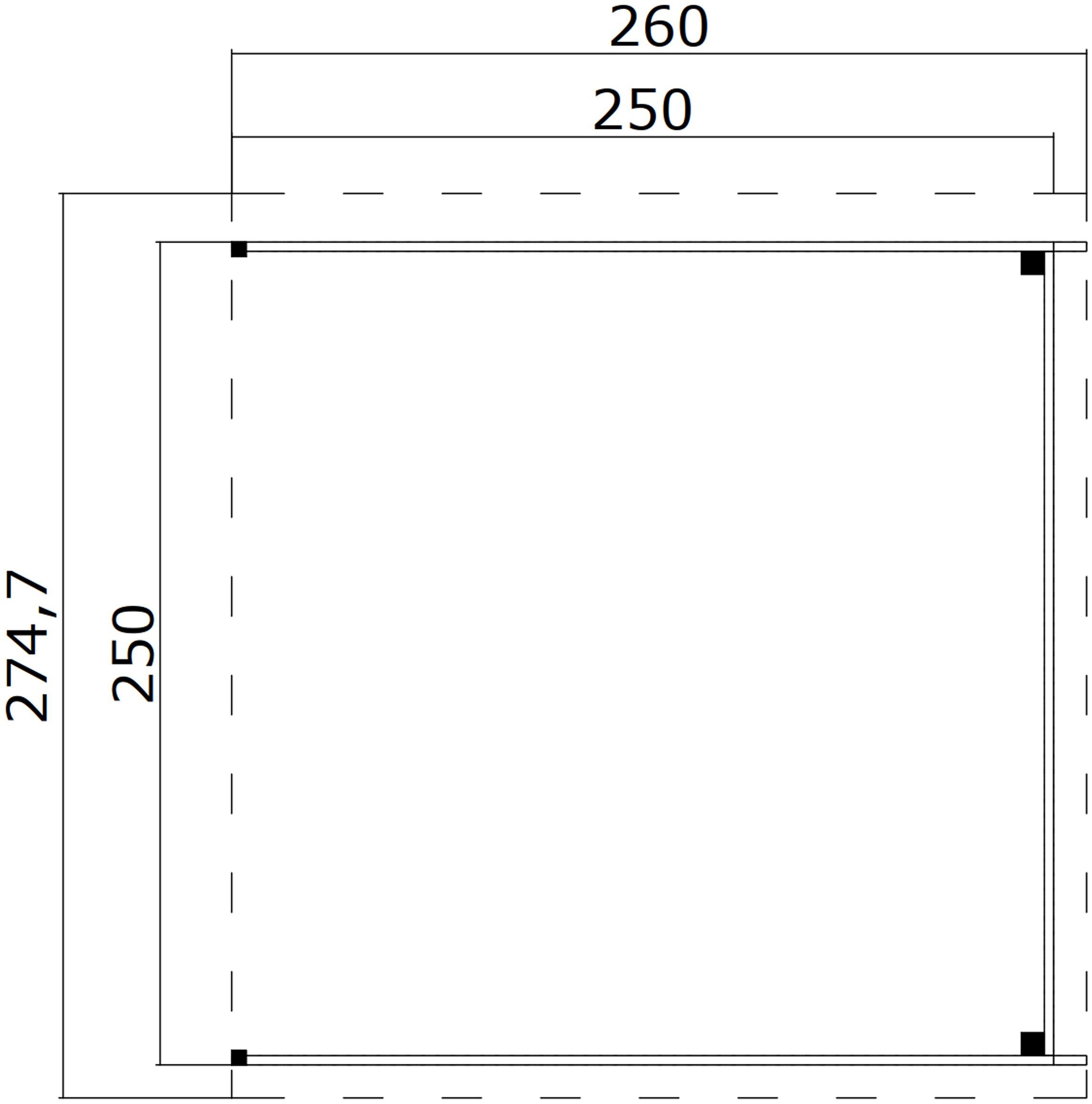 Zambezi & BxT: Fundamentmass 2600x2746 cm, LASITA 2500x2500, 6, Schleppdach Dachverlängerung Schwedenrot Zambesi 2,4 mm, 28 250, MAJA für