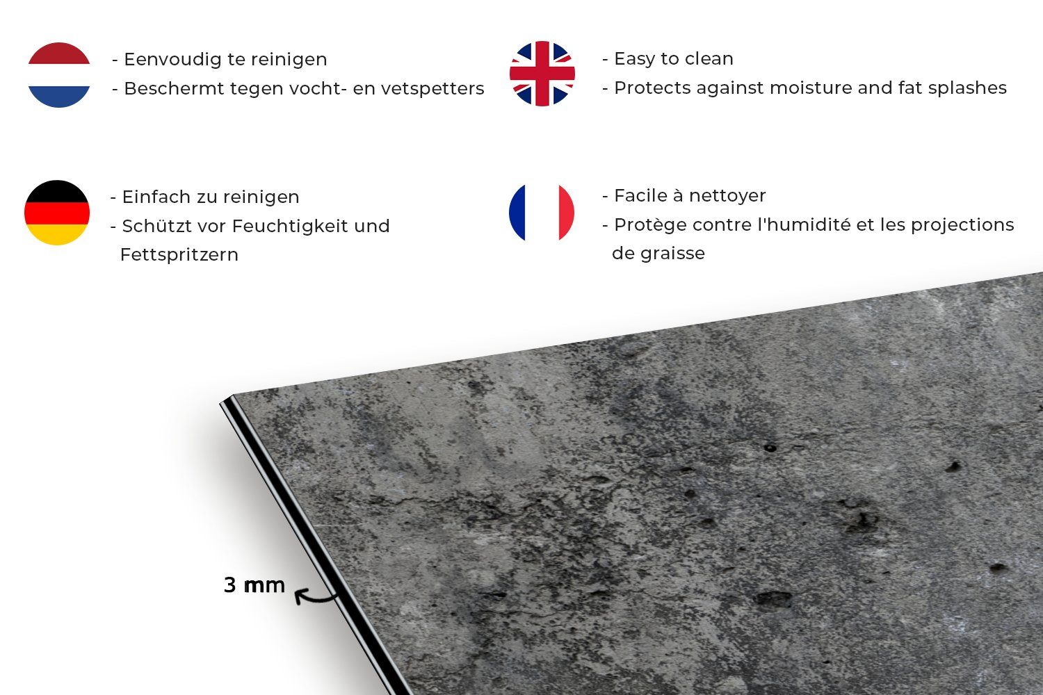 cm, - 60x40 (1-tlg), aus küchen Beton Schwarz Weiß Herdblende Küchenrückwand Schotter, MuchoWow Wandschutz, - - Temperaturbeständig