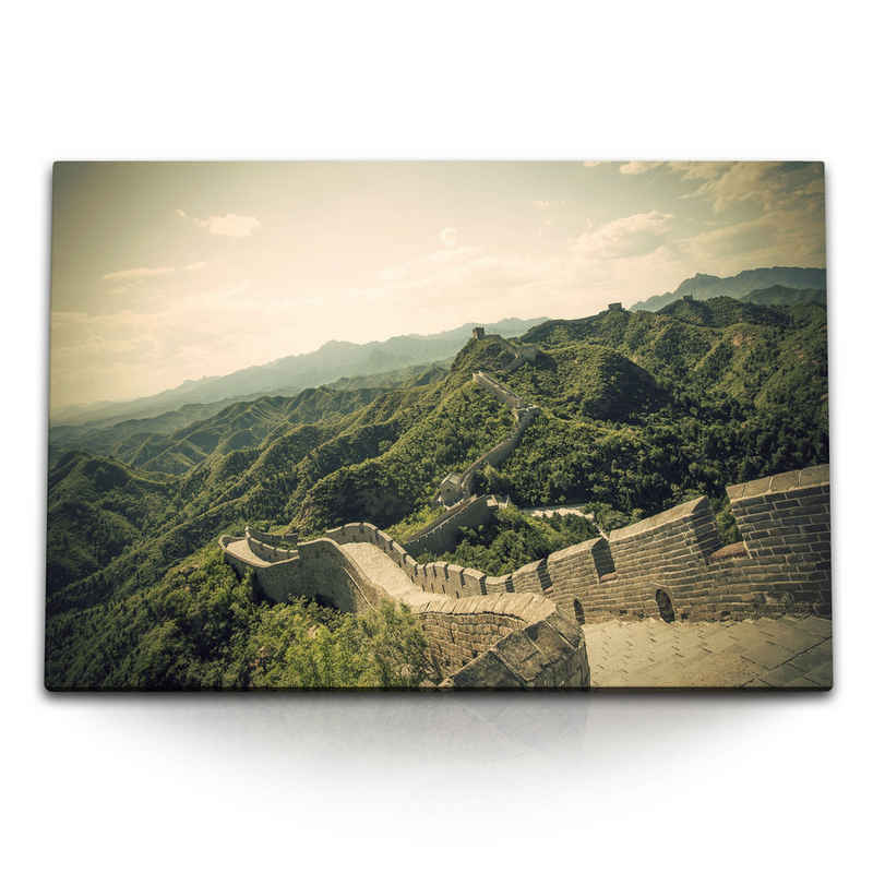 Sinus Art Leinwandbild 120x80cm Wandbild auf Leinwand Große chinesische Mauer Natur Berge Wäl, (1 St)