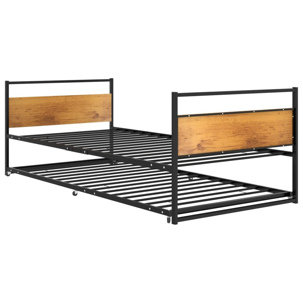 vidaXL Gästebett Ausziehbett Schwarz Metall 90x200 cm Einzelbett Bett Bettrahmen Bettge