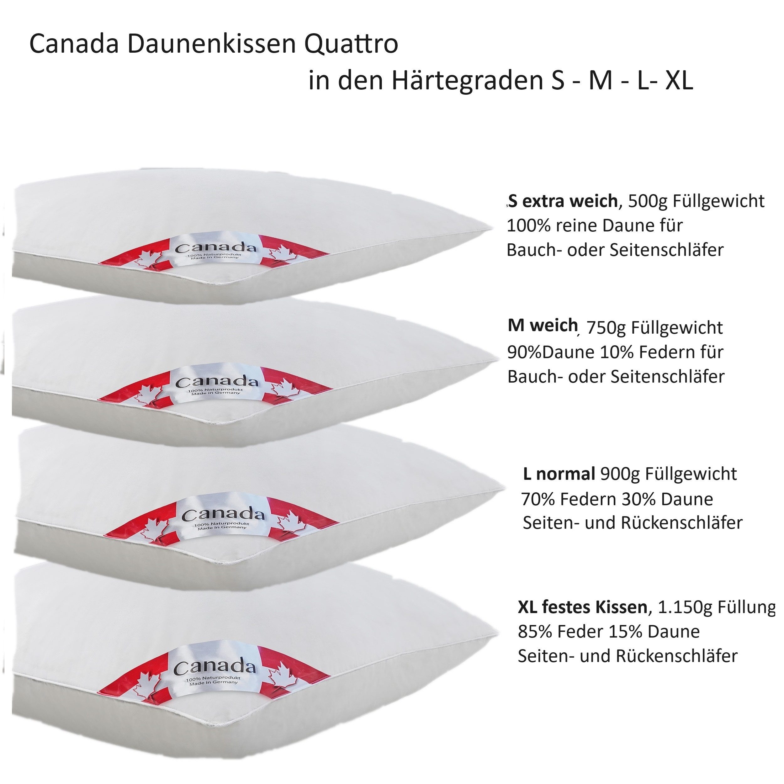 Canada Kopfkissen Daunenkissen Kopfkissen Quattro 80x80 cm, neue silberweiß günstig online kaufen