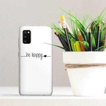 DeinDesign Handyhülle Statement Sprüche Glück Be Happy weisser Hintergrund, Samsung Galaxy A41 Silikon Hülle Bumper Case Handy Schutzhülle