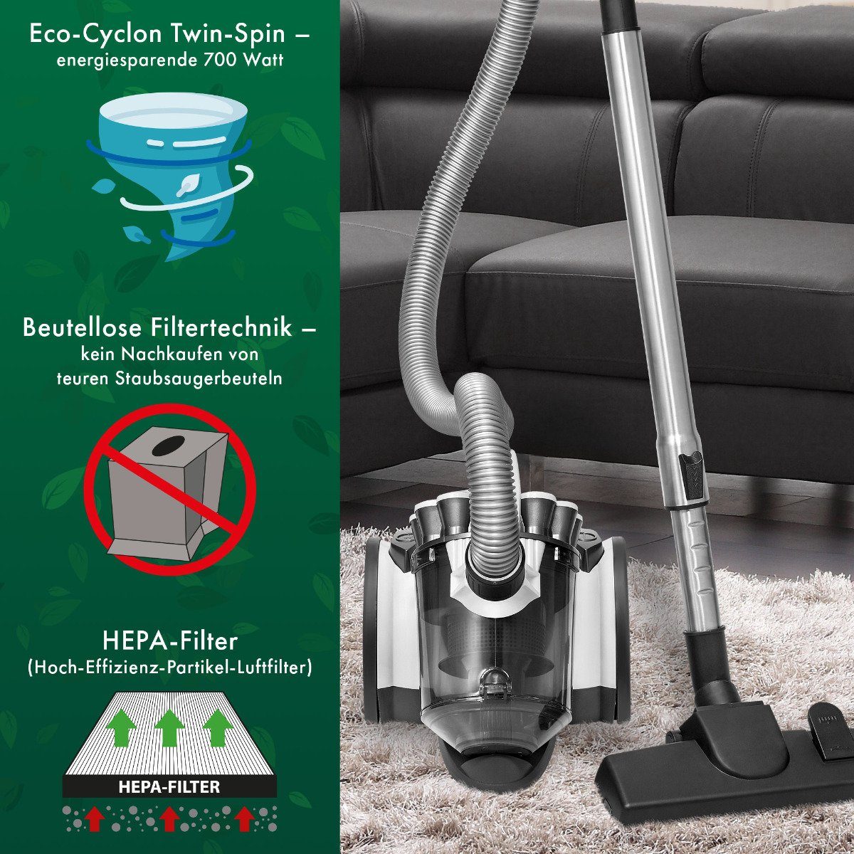 ProfiCare Bodenstaubsauger PC-BS 3110, 700 W, beutellos, Edelstahl-Teleskoprohr