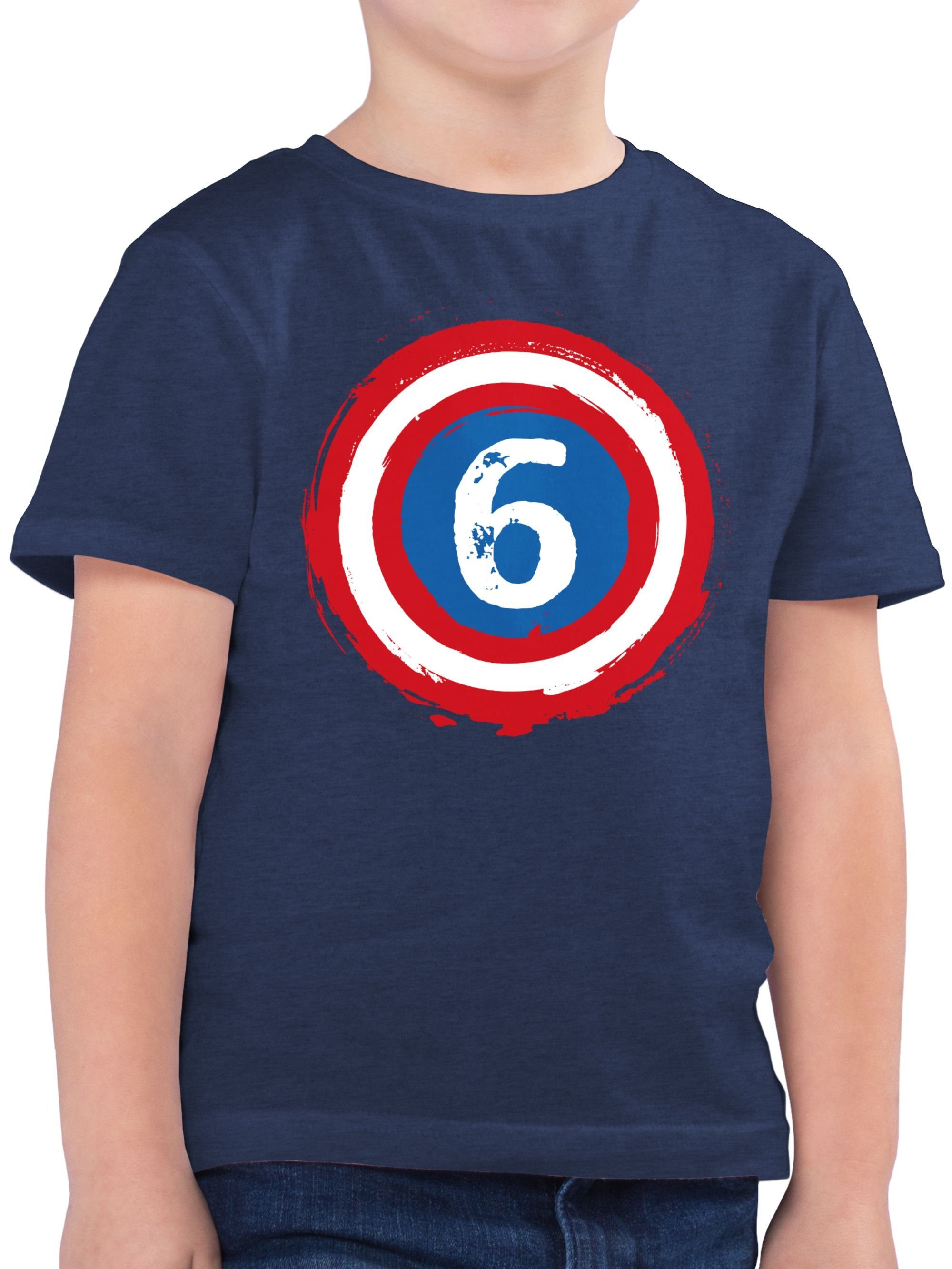 Shirtracer T-Shirt Superhelden Schild Sechs 6. Geburtstag 3 Dunkelblau Meliert