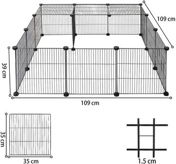 EUGAD Freigehege, DIY 16 Platten Laufstall Kleintiere Schwarz 109x109x39cm