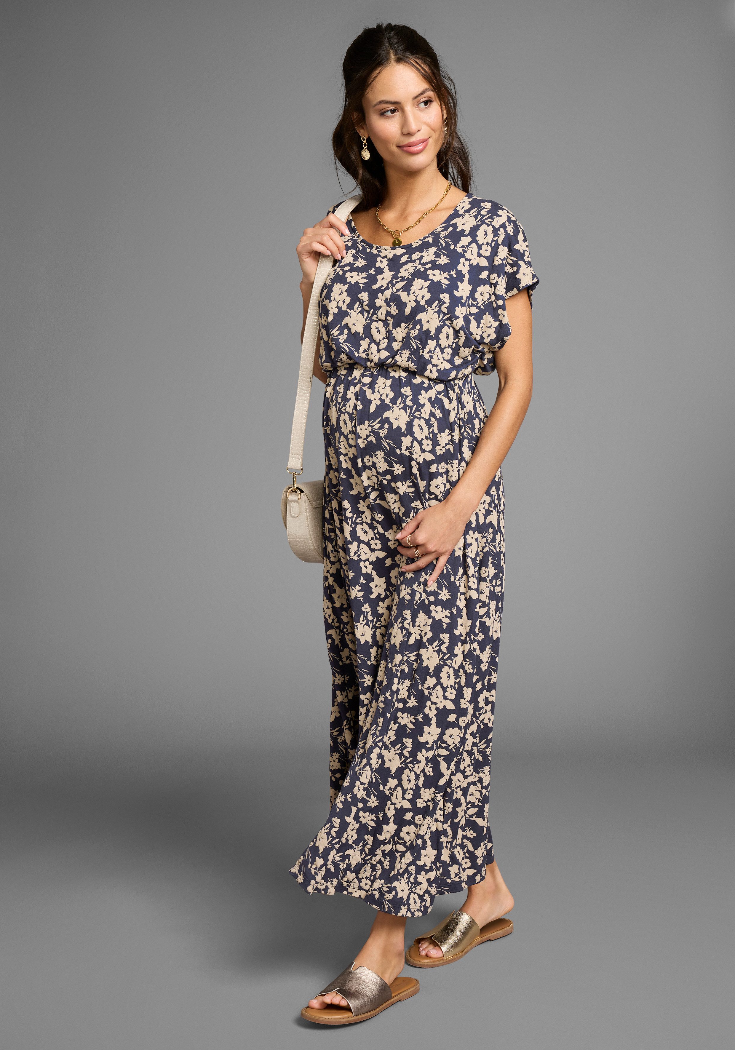 Neun Monate Umstandskleid Langes Schwangerschafts- und Still-Kleid Jersey-Kleid für Schwangerschaft und Stillzeit – Bild 4 von 5