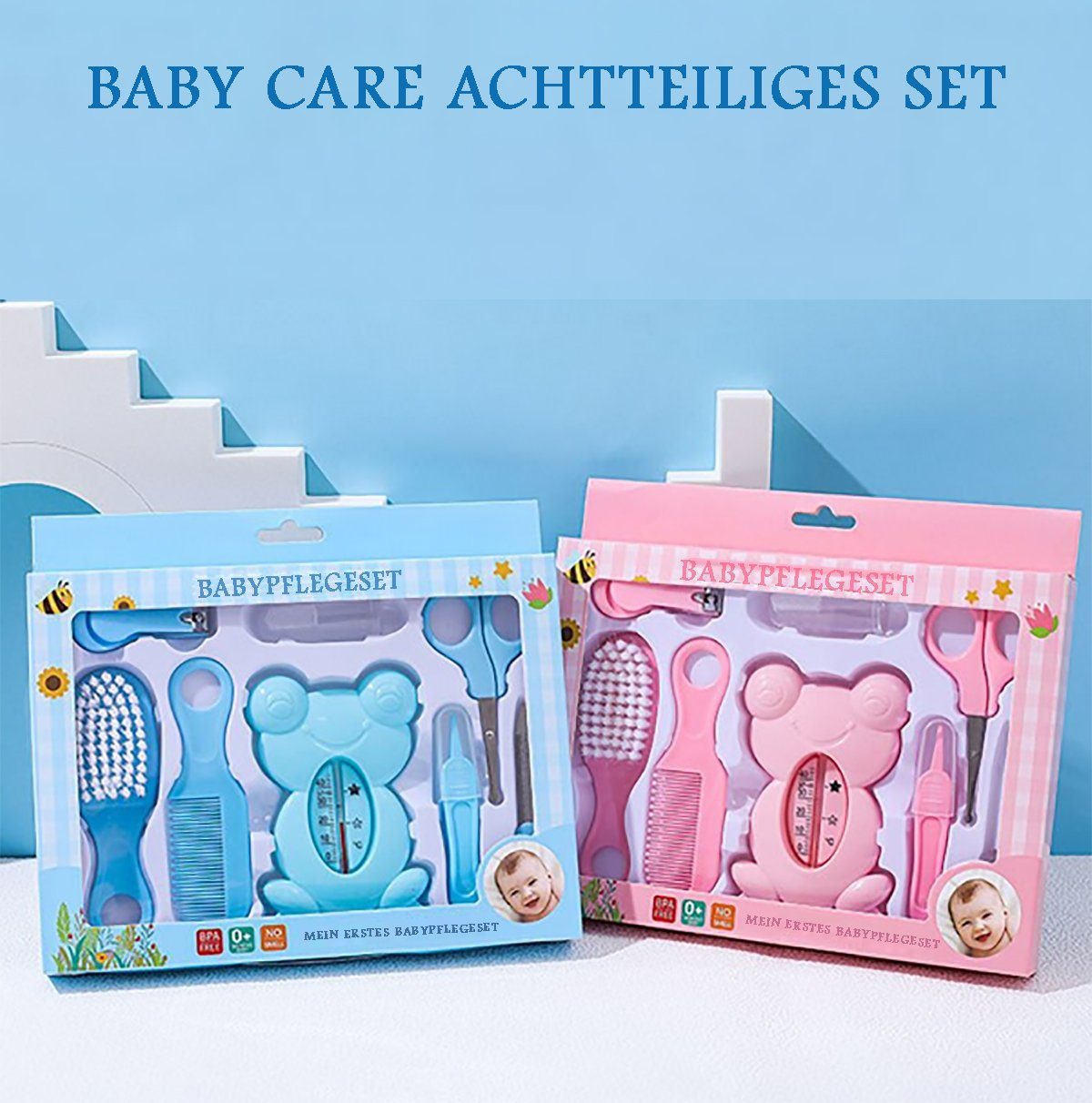 TPFBeauty Babypflege-Set inkl. aller Pflegeartikel - tlg., für 8-teiliges Produkte Neugeborene, Pflegeset Baby Erstausstattung Blau 8