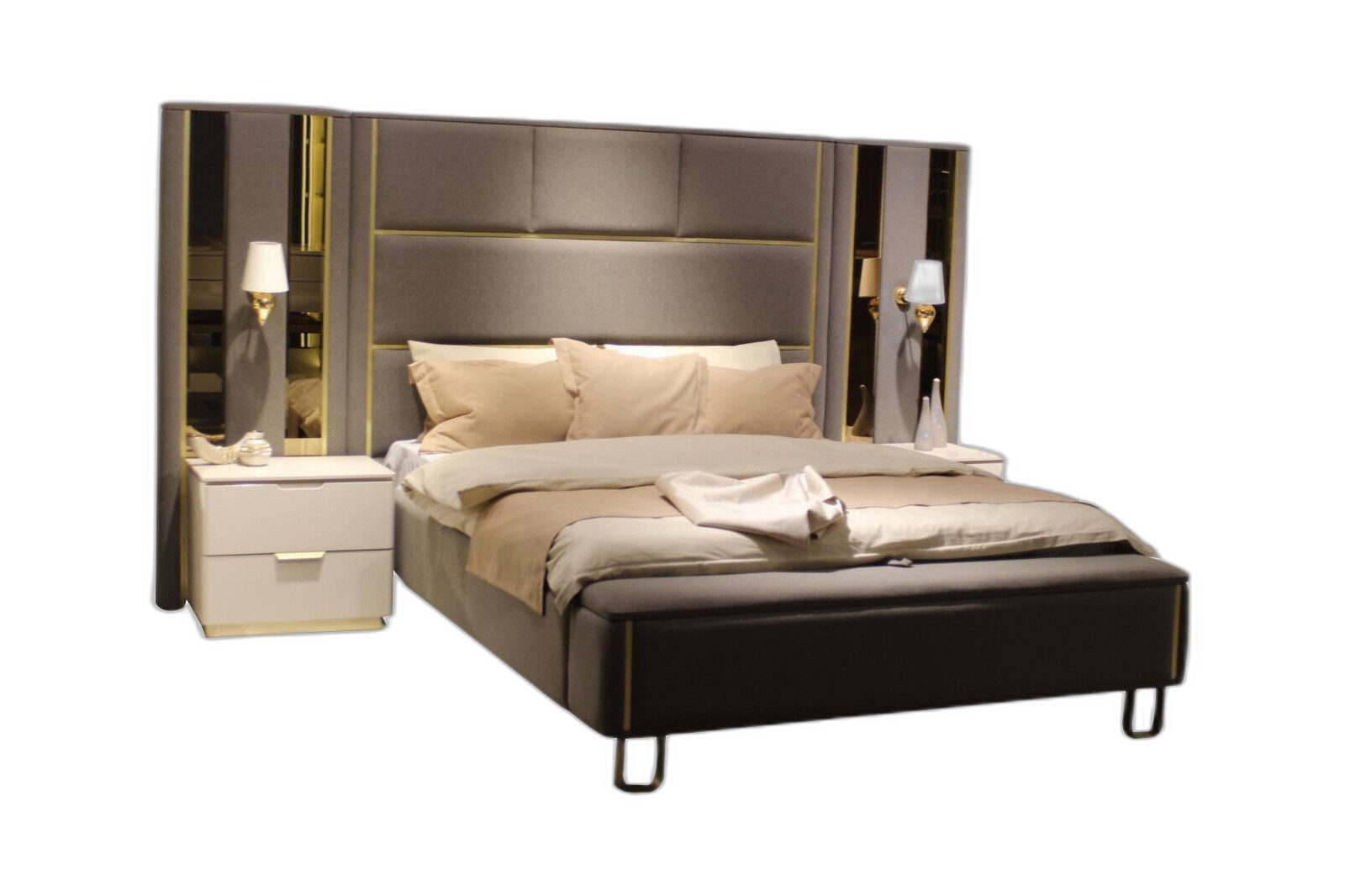 Schlafzimmer-Set Doppelbett mit Nachttischen aus Holz im modernen Design
