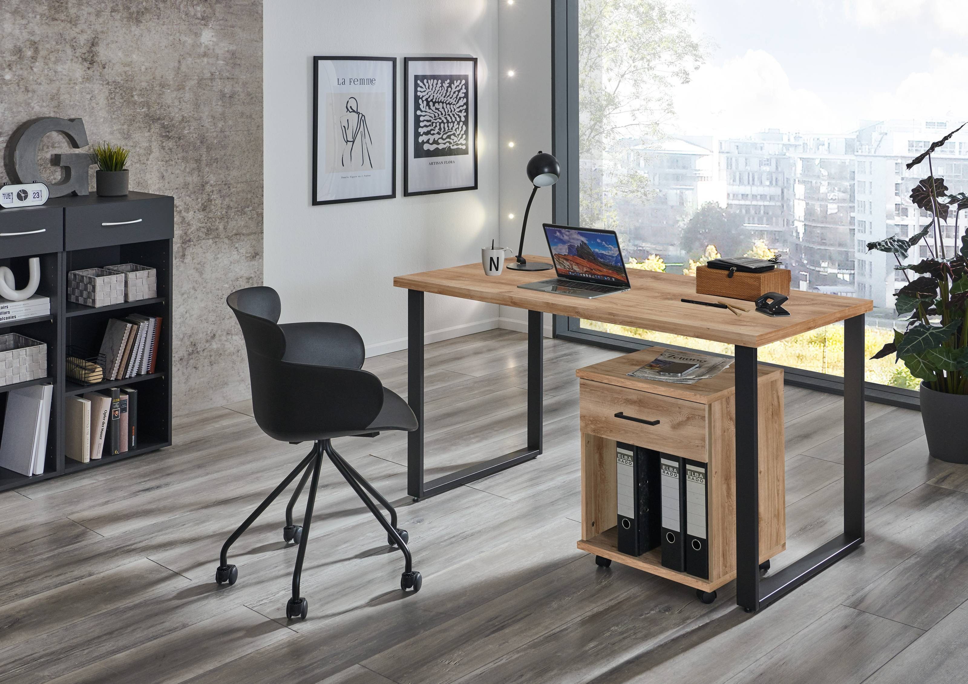 freiraum Schreibtisch Home Desk, in 120x75x70 Abmessungen Nachbildung. Plankeneiche cm (BxHxT)