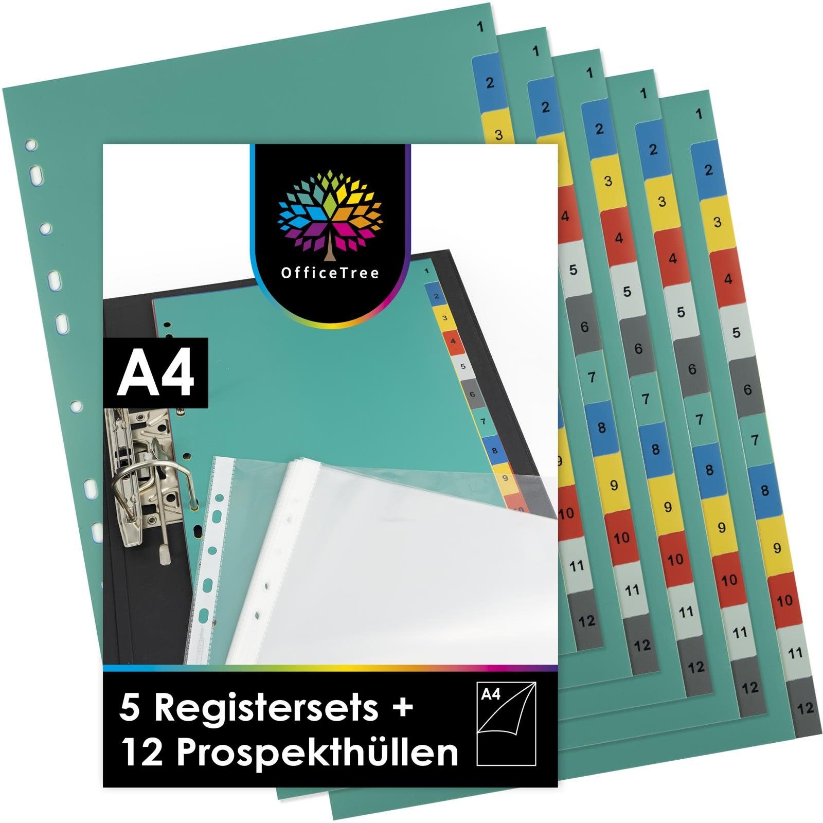 OfficeTree Aktenordner Register Din A4, 5 Register 1-12 inklusive 12 Prospekthüllen