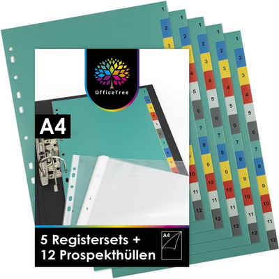OfficeTree Aktenordner »Register Din A4«, 5 Register 1-12 inklusive 12 Prospekthüllen
