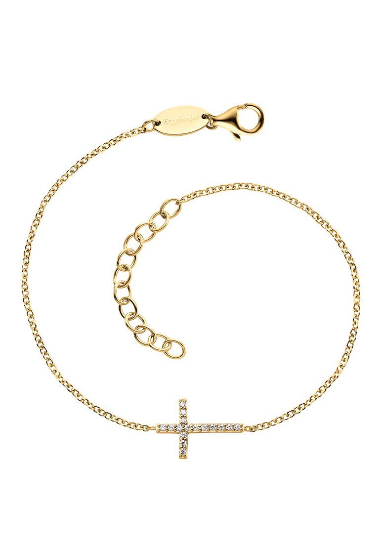 Kreuz, Armkette, mit Engelsrufer Zirkonia (synth) Armband, gelbgoldfarben-kristallweiß ERB-LILCROSS-ZI, Silberarmband