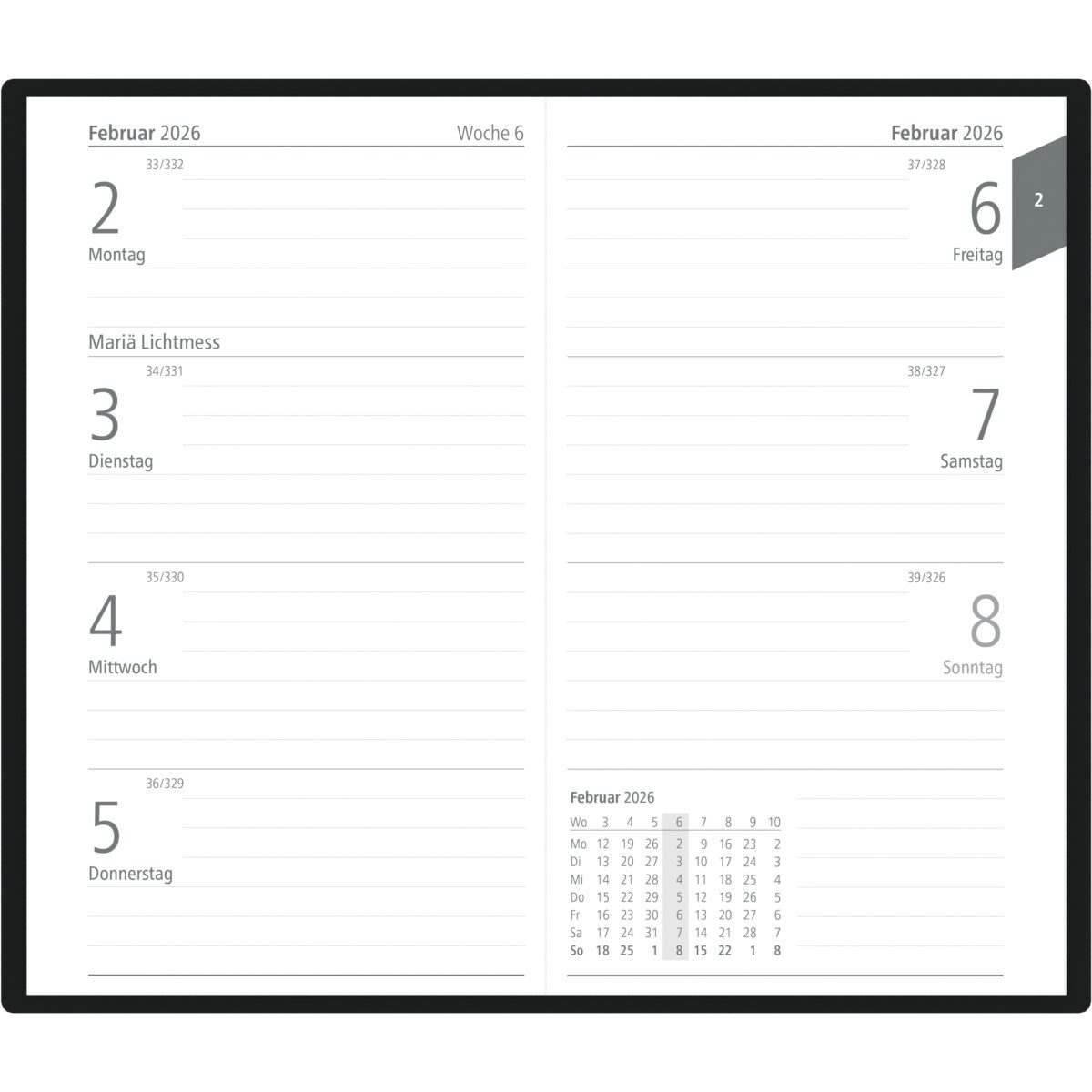 ZETTLER Taschenkalender Taschenplaner 560 9,5x16cm 1 Woche/2 Seiten schwarz 2026