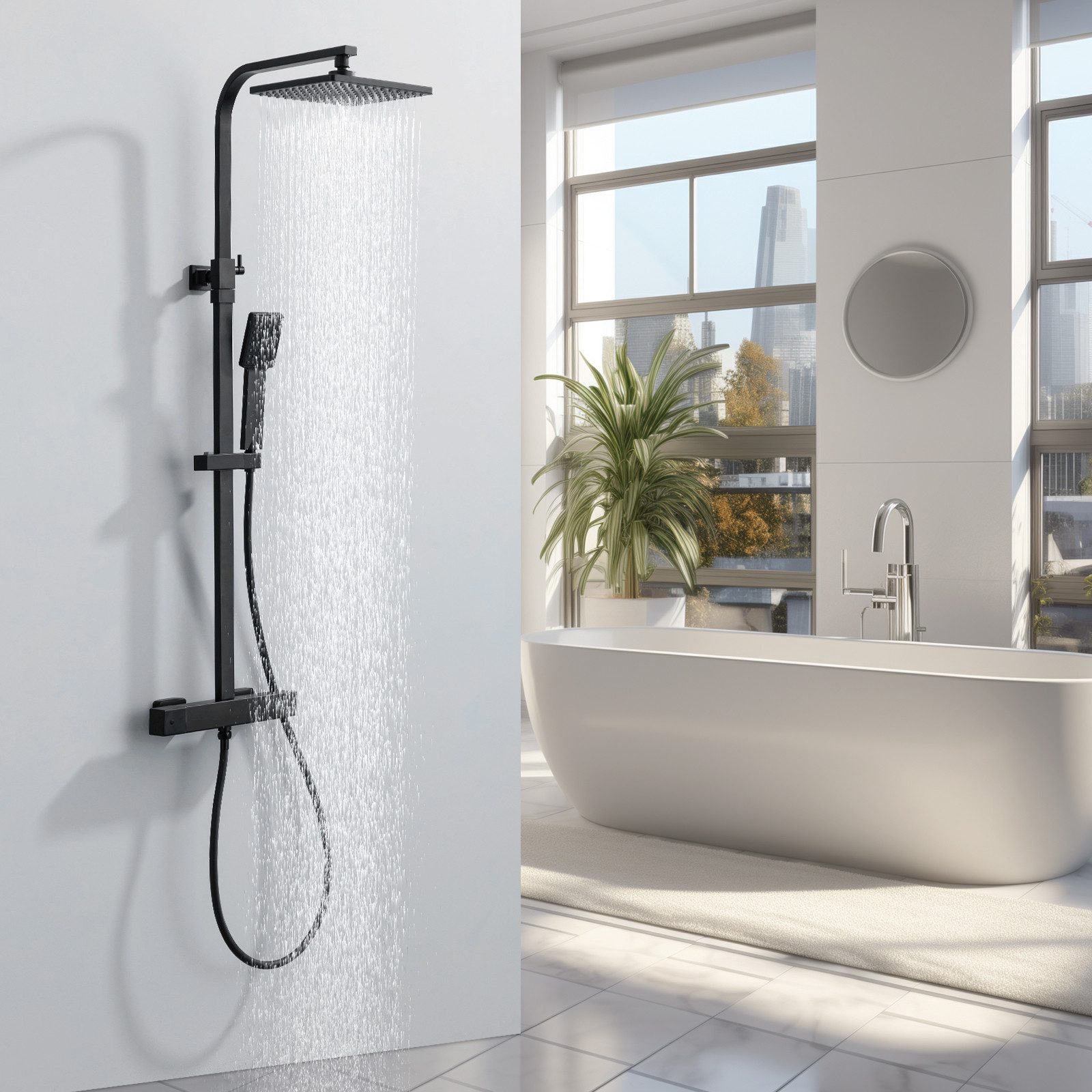 HOMELODY Duschsystem Duschset mit Thermostat 38℃ verstellbare Duschstange aus Edelstahl, 2 Strahlart(en), Set, Funktional und hochwertig – für ein rundum perfektes Duscherlebnis., Duschset mit Handbrause,9-Zoll Überkopfbrause,Schwarz