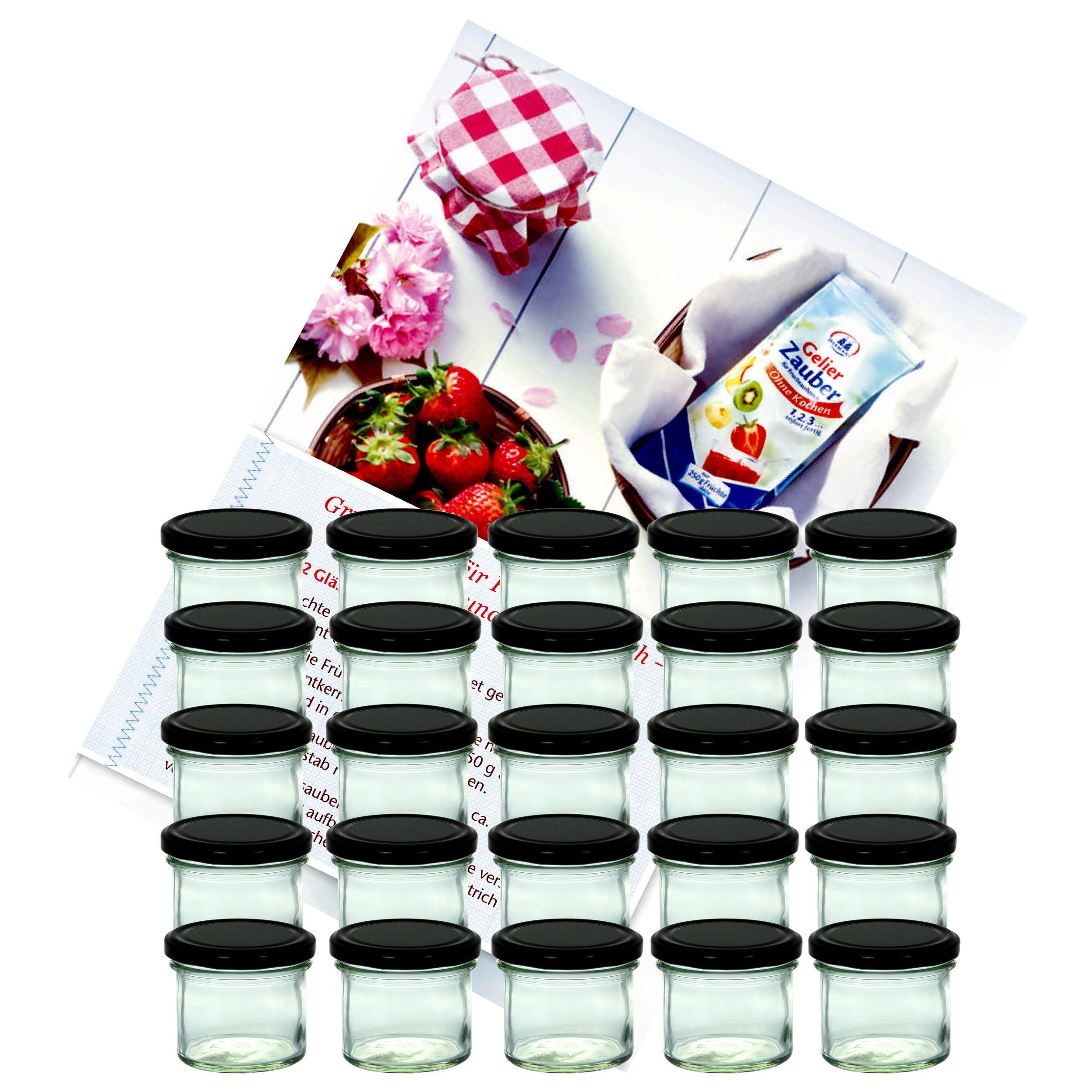 MamboCat Einmachglas 25er Set Sturzglas 125 ml Marmeladenglas Einmachglas schwarzer Deckel, Glas
