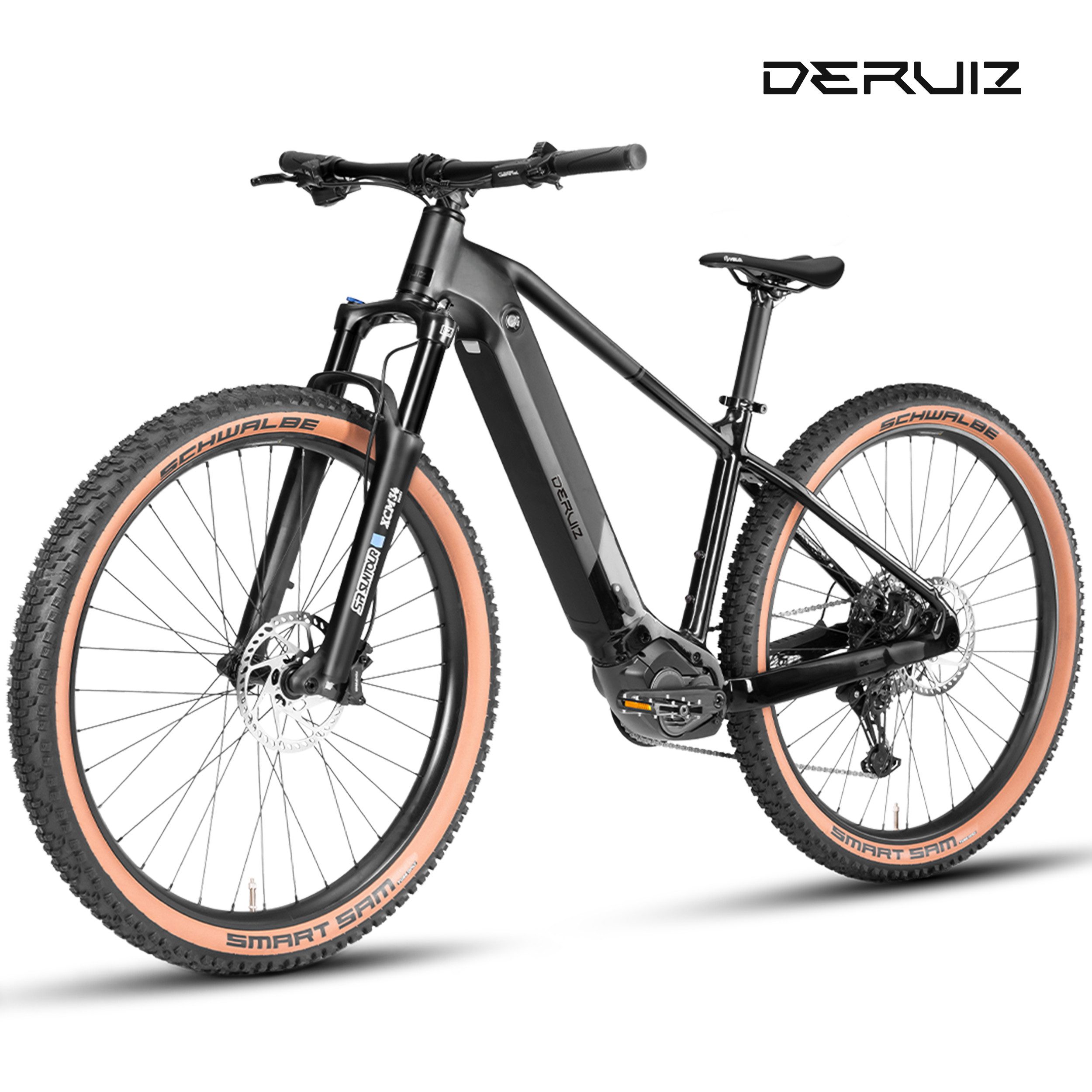 DERUIZ E-Bike Mountainbike 29 Zoll, 180km, 110Nm Mittelmotor, Bluetooth, Lockout-Federgabel, 11 Gang SHIMANO CUES ASLU6000T1R Schaltwerk, Kettenschaltung, Mittelmotor, 720 Wh, (Trittfrequenz- und Drehmomentsensor, 6 Stufen, bis zu 170 kg), mit Anfahrhilfe, Haltefunktion, Elektrofahrrad für Damen und Herren