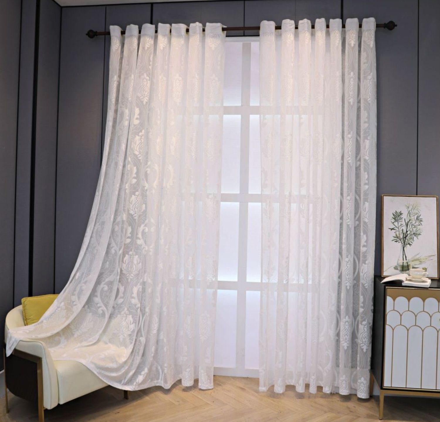 BYSURE Gardine Vorhang Jacquard Gardinen (2 St), Ösen, halbtransparent, Pol günstig online kaufen