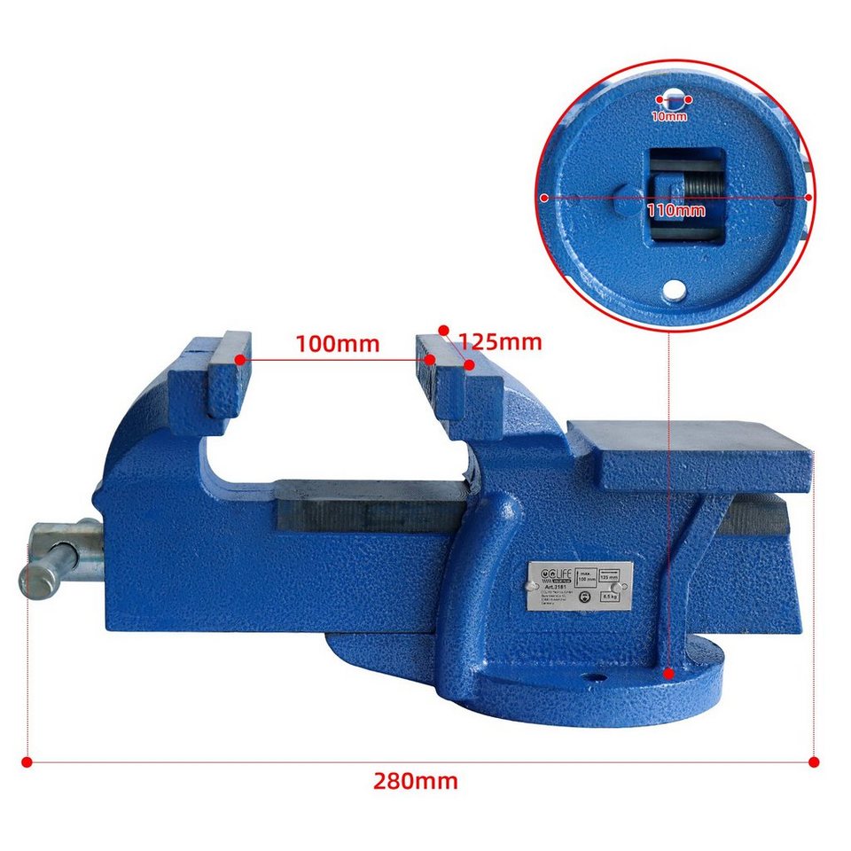 CCLIFE Schraubstock Schraubstock 100 125mm Spannweit für Werkbank Feststehend  schraubstock