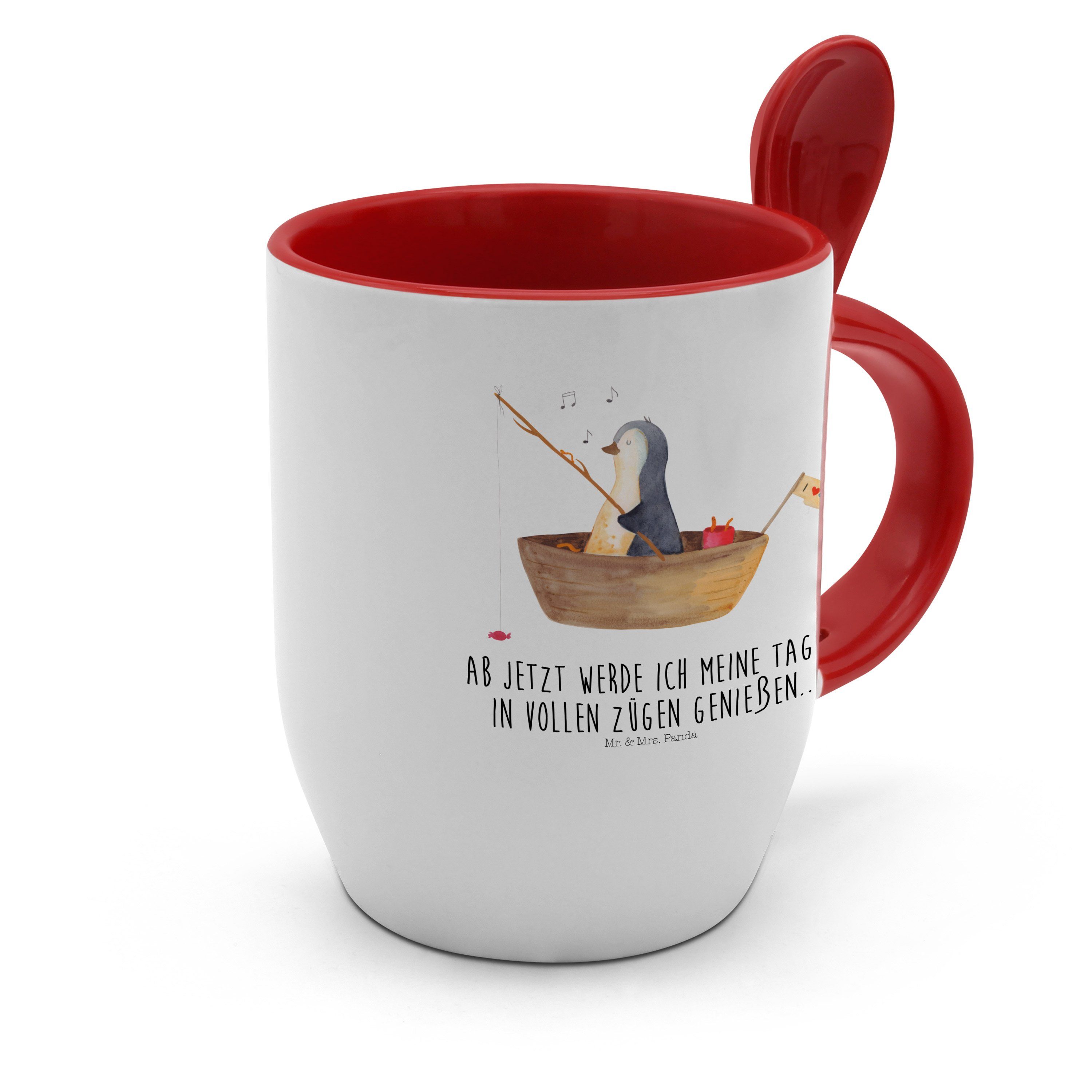 Angelboot - Mr. Mrs. & Weiß - Panda Tasse Pinguin Tasse Keramik mit Löffel, Geschenk, Tassen, Tasse,