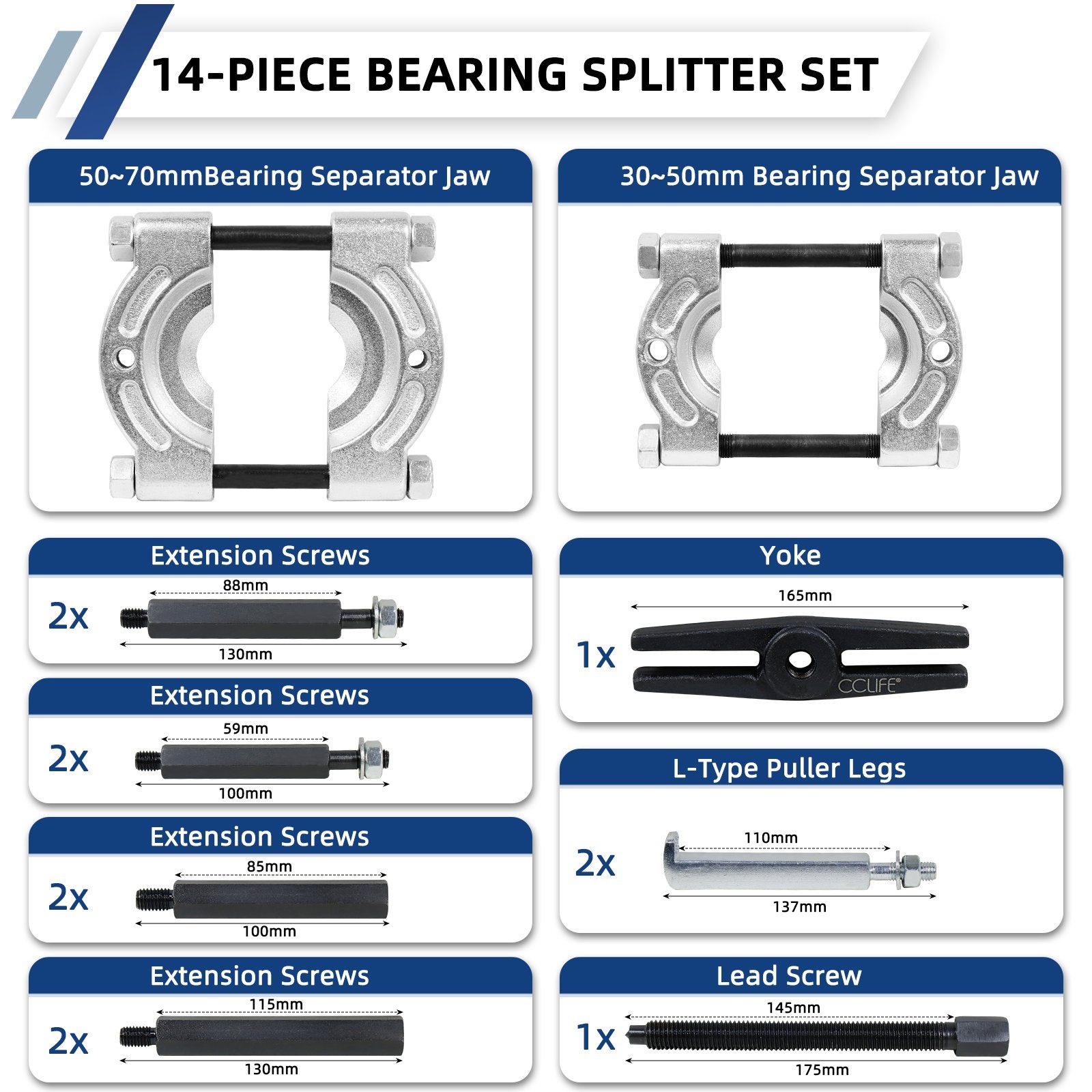 CCLIFE Werkzeugset 14-TLG Lagerabzieher Set, Trennmesser für Kugellager, Polradabzieher, (5-tlg)