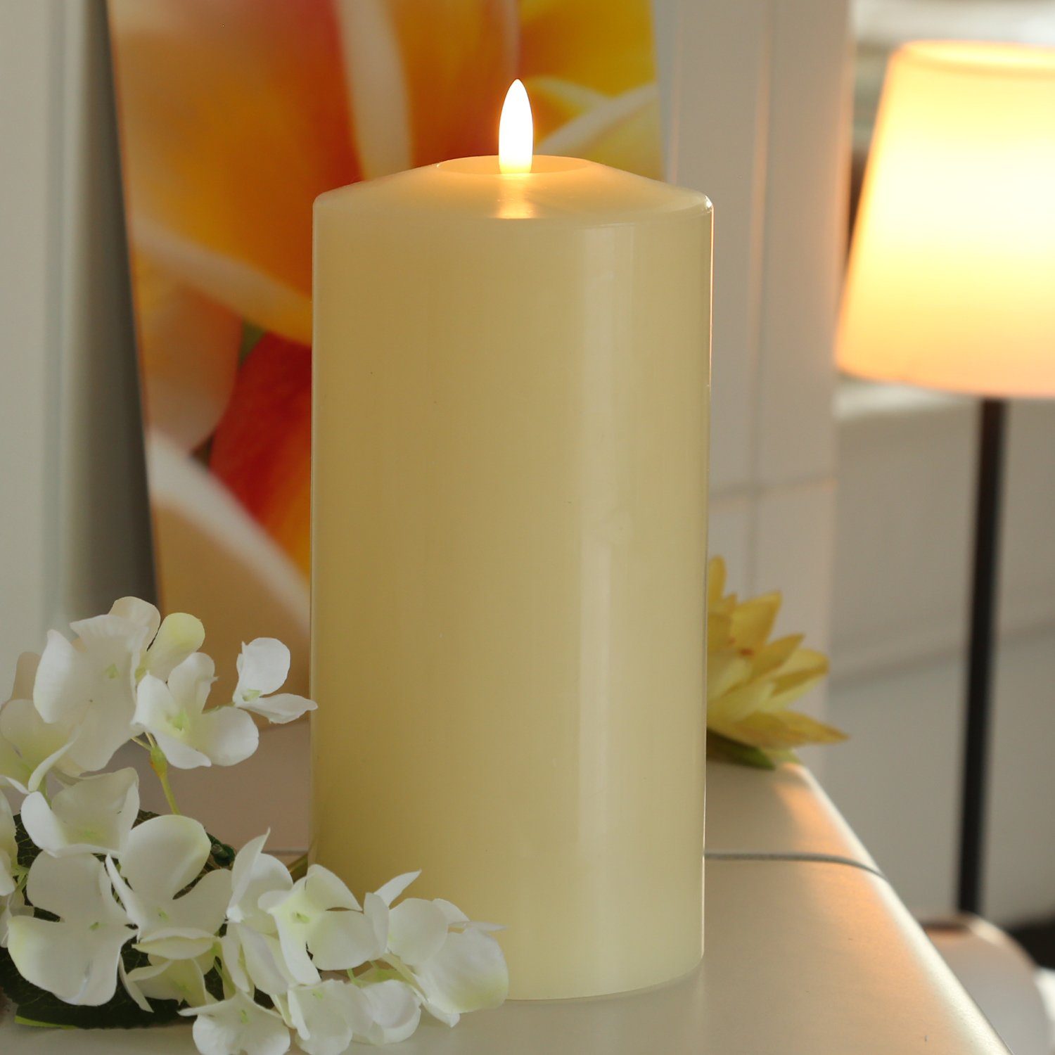 MARELIDA LED-Kerze Stumpenkerze Echtwachs flackernd H: 22cm D: 10cm Timer c günstig online kaufen
