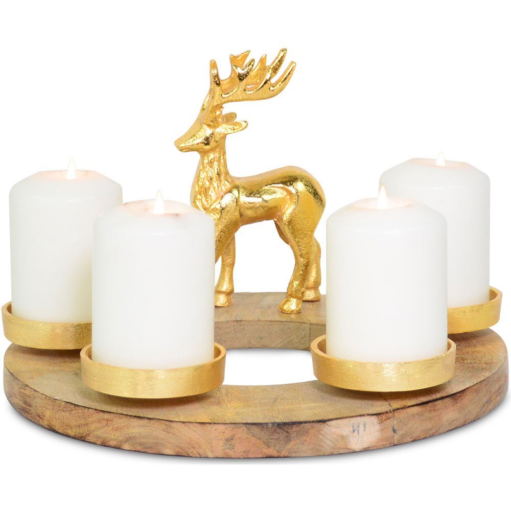 RIFFELMACHER & WEINBERGER Adventskranz Kerzenhalter mit großem Hirsch Ø 30cm 75254, Hellgold - Holz Metall Weihnachtsdekoration. € 69,90