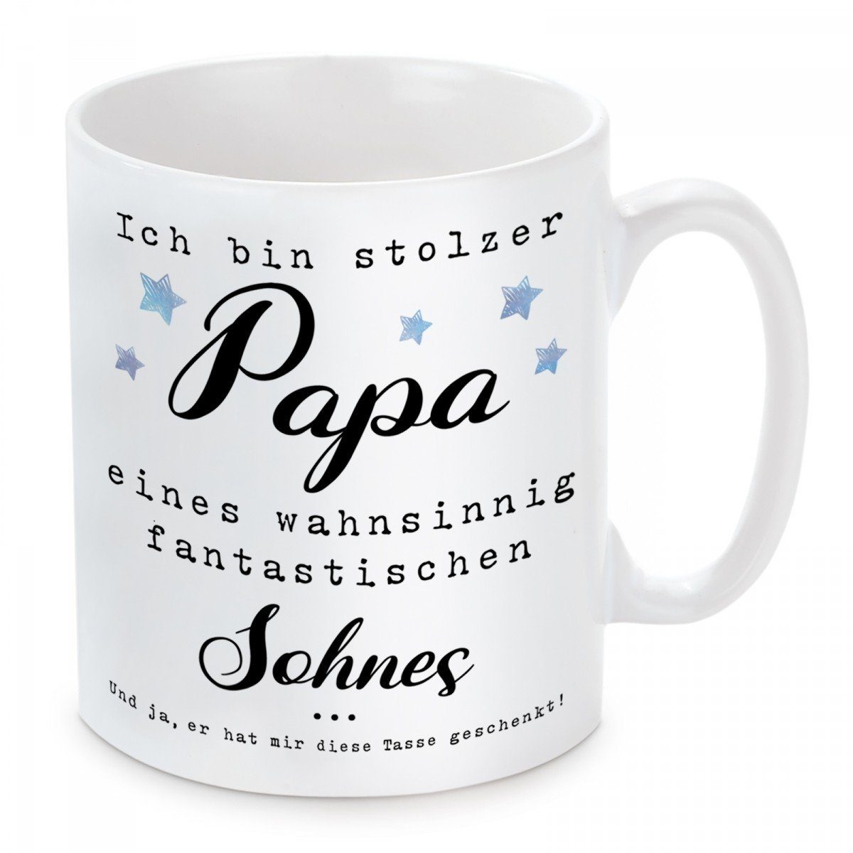 Herzbotschaft Tasse Kaffeebecher mit Motiv Ich bin stolzer Papa Sohnes, Keramik, Kaffeetasse spülmaschinenfest und mikrowellengeeignet
