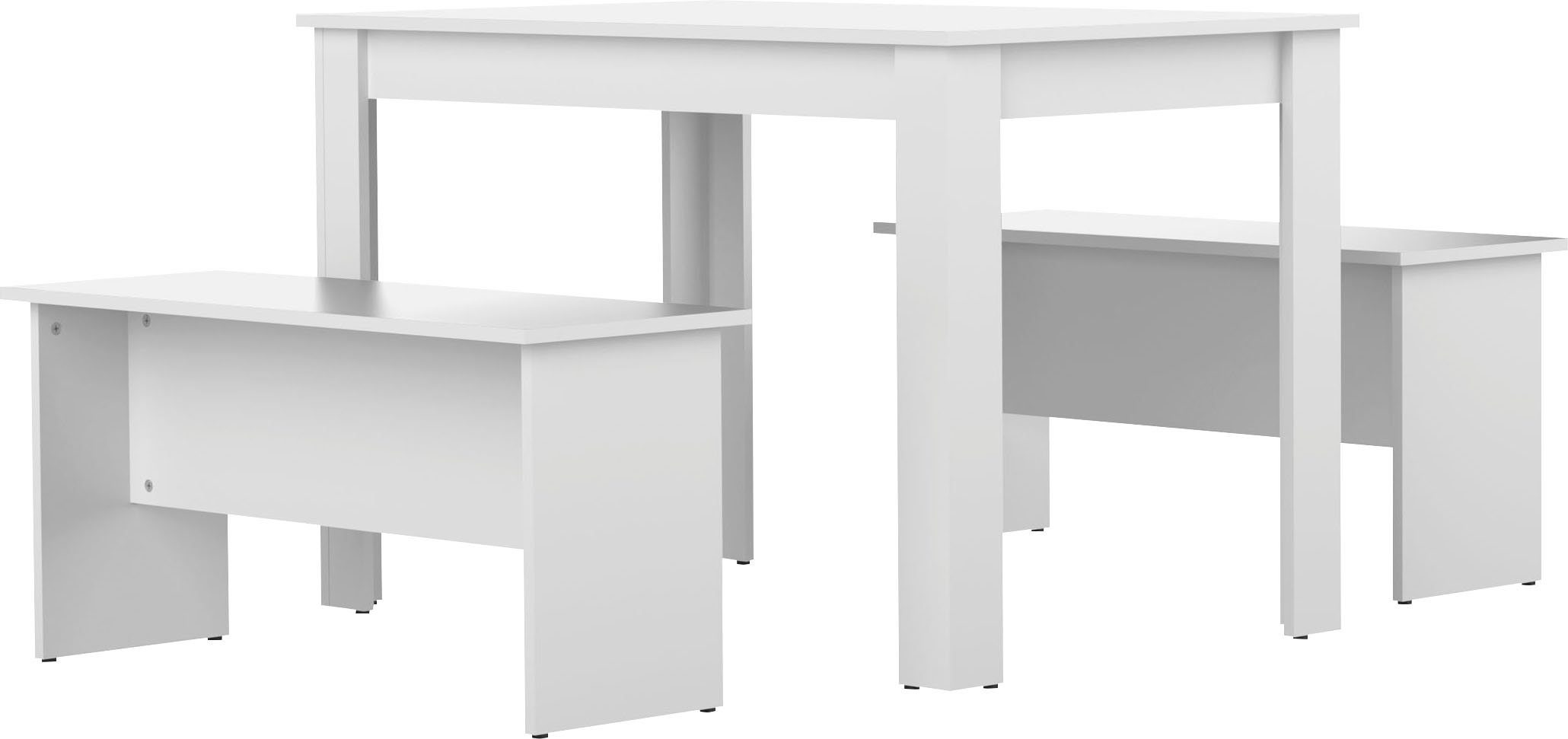 TemaHome Esstisch Nice (3-St), 3 tlg Set, bestehend aus einem Esstisch mit zwei Sitzbänken weiß