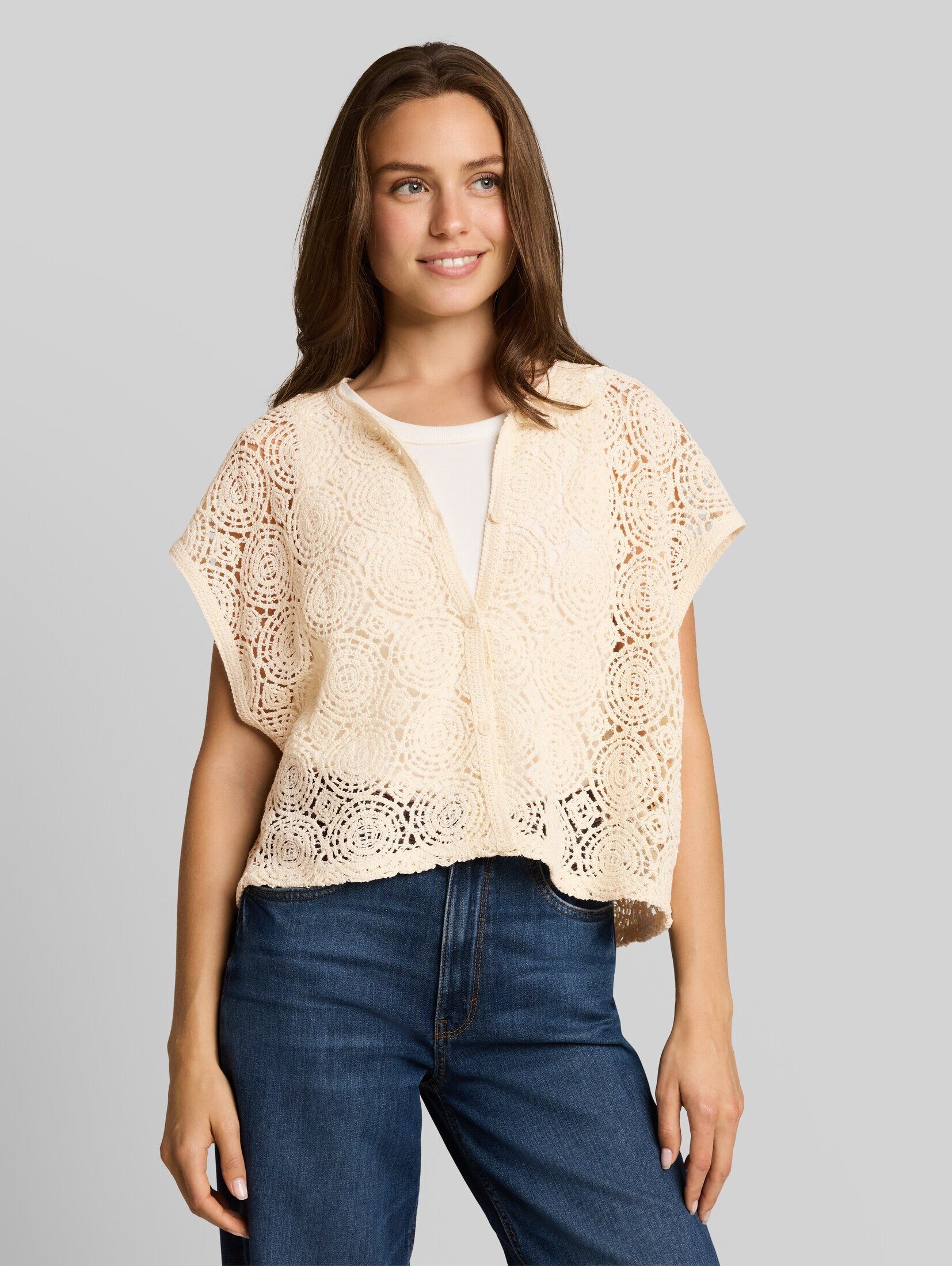 TOM TAILOR Trägertop T-Shirt Crochet-Top mit Knopfleiste
