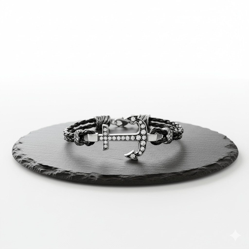 Taffstyle Armband Anker Armband Schwarz Kunstleder Kristalle Unisex maritimer Schmuck (Modisches Kunstlederarmband mit funkelndem Anker aus Kristallen - tolle Geschenkidee)
