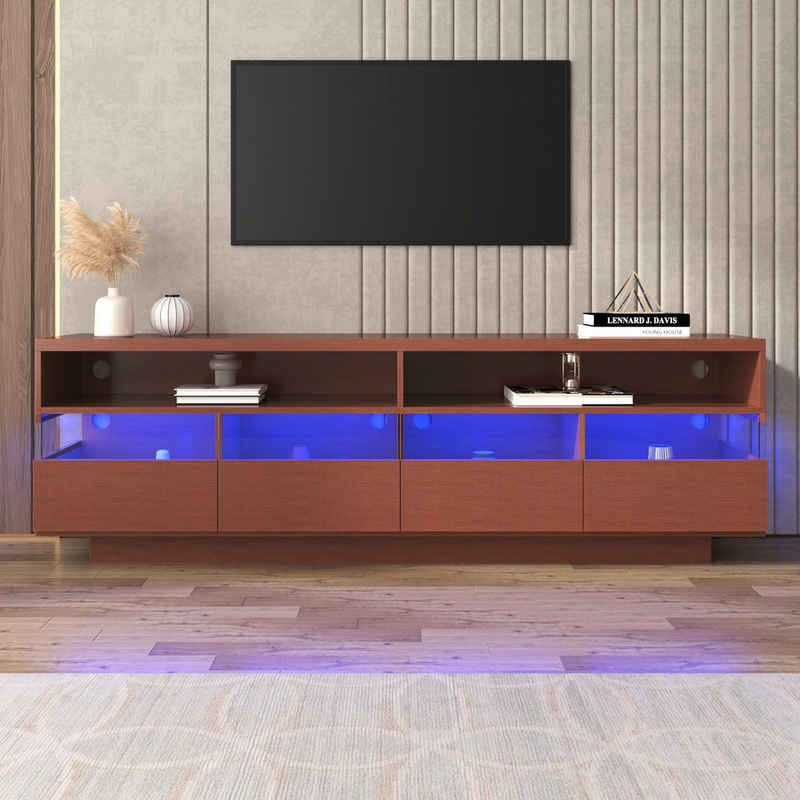 Merax Lowboard mit Nischen und Schubladen, Tv-Schrank mit LED, TV-Board, Fernsehtisch Landhaus, B:175cm