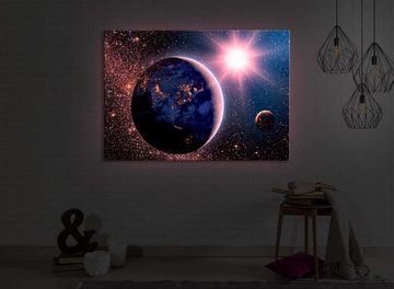 lightbox-multicolor LED-Bild Erde im Weltall front lighted / 60x40cm, Leuchtbild mit Fernbedienung